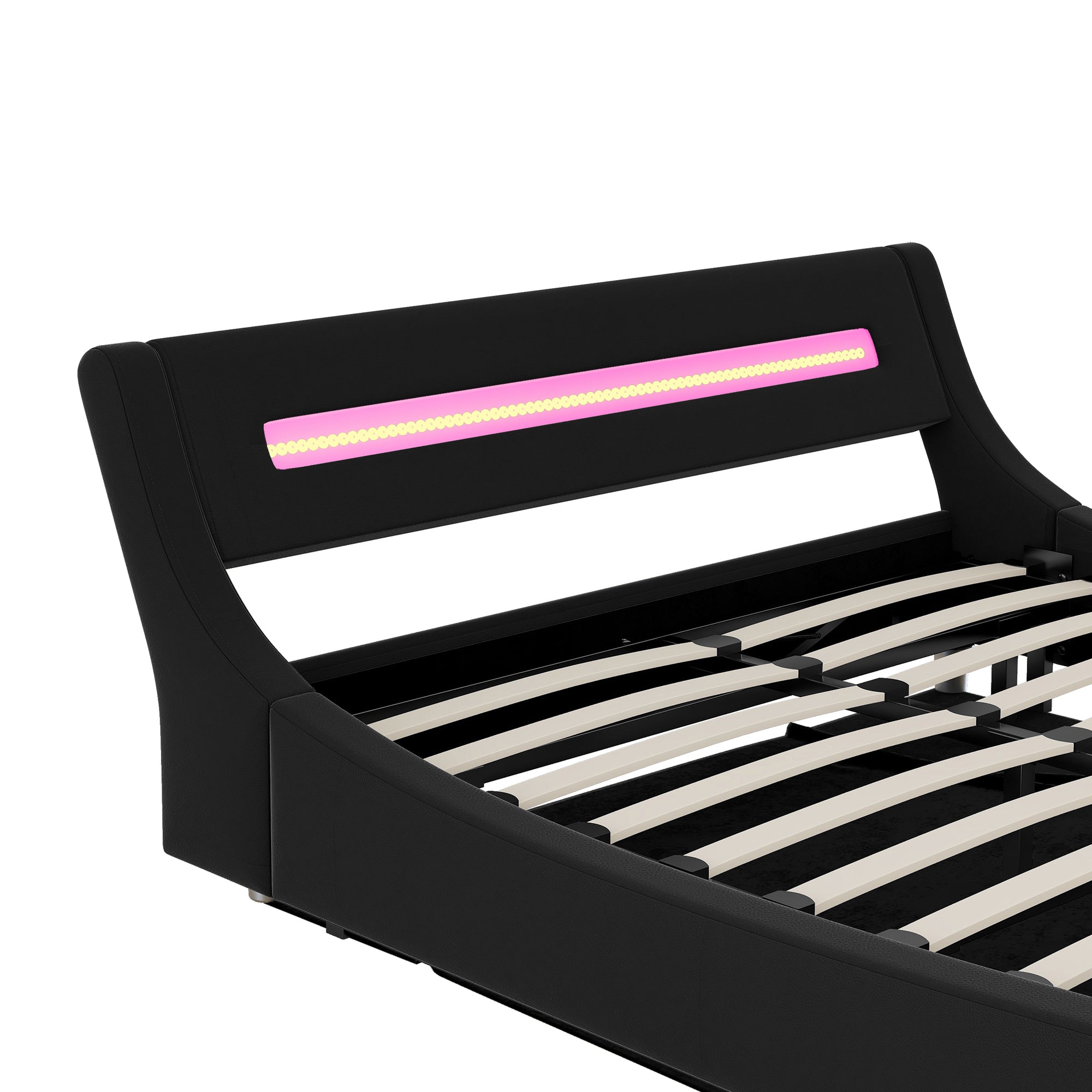 Queen Size Low Profile Upholstered Platform Bed with LED headboard,Black - Atlantic Fine Furniture Inc