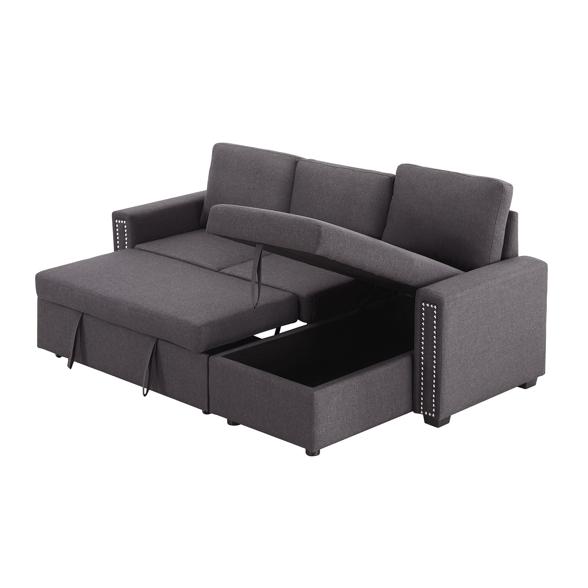Orisfur. 83" Pull Out Sleeper Sofa Reversible L-Shape 3 Seat Sectional Couch with Storage Chaise for Living Room Furniture Set - Atlantic Fine Furniture Inc
