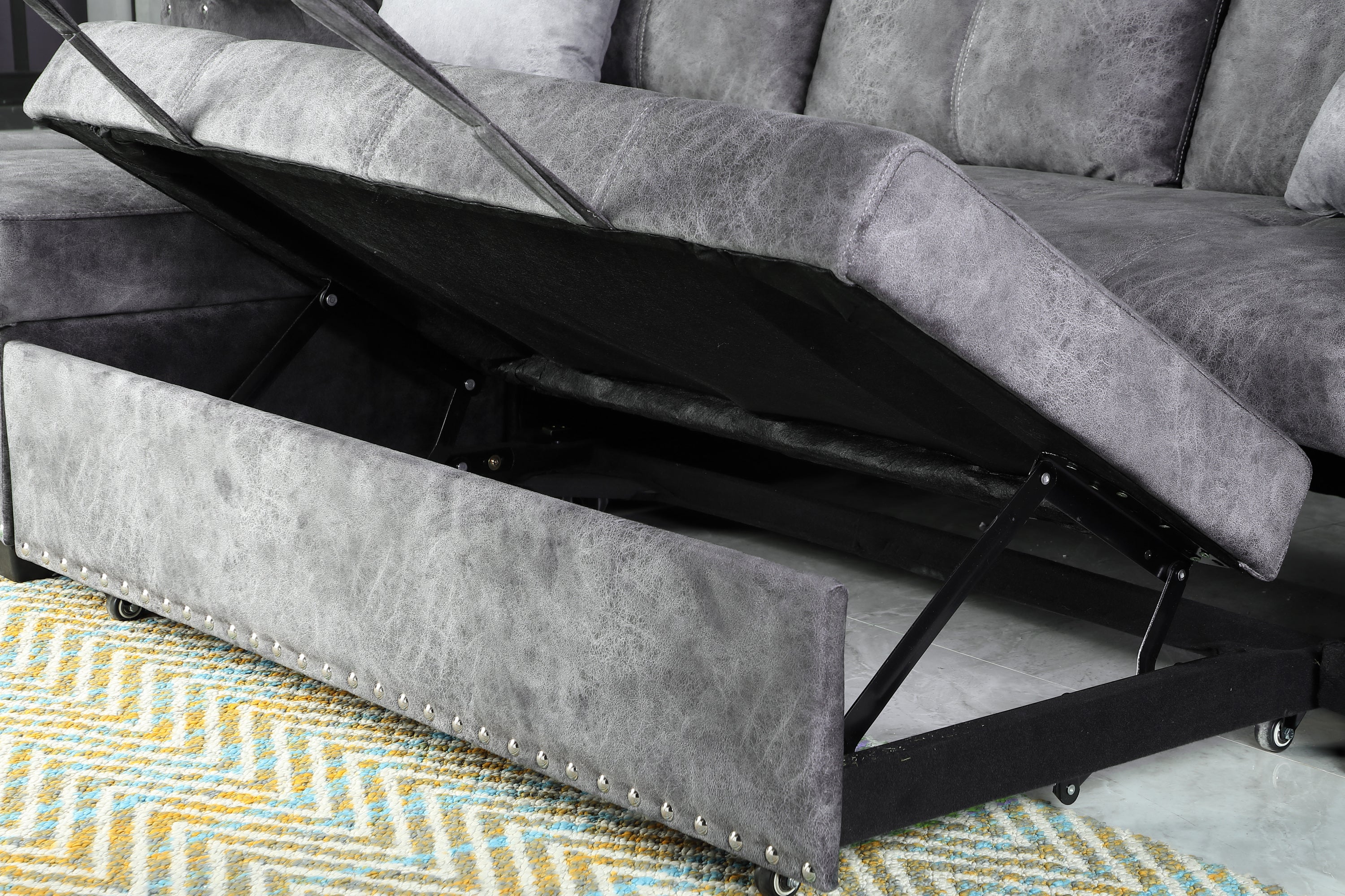 Reversible Sleeper Sectional Storage Sofa Bed,Corner Sofa-Bed With Storage,3 Seat Both Left Handed And Right Handed, Nailheaded - Atlantic Fine Furniture Inc