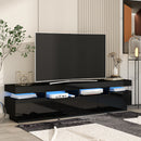 On-Trend TV Stand with 4 Open Shelves, Modern High Gloss Entertainment Center for 75 Inch TV, Universal TV Storage Cabinet with 16-color RGB LED Color Changing Lights, Black - Atlantic Fine Furniture Inc