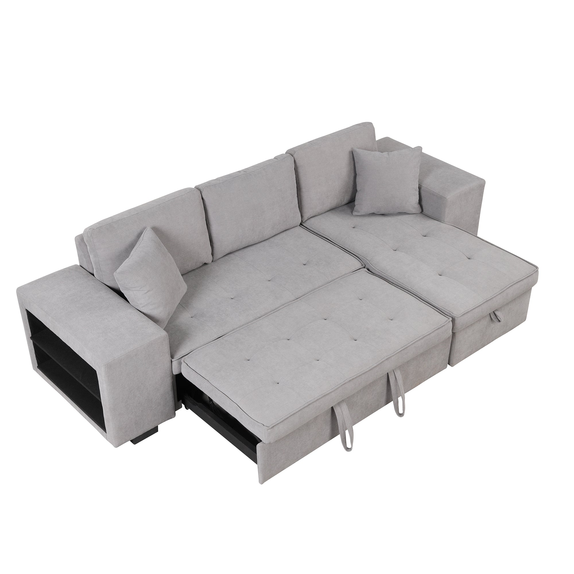 Orisfur. 104" Pull Out Sleeper Sofa Reversible L-Shape 3 Seat Sectional Couch with Storage Chaise and 2 Stools for Living Room Furniture Set - Atlantic Fine Furniture Inc