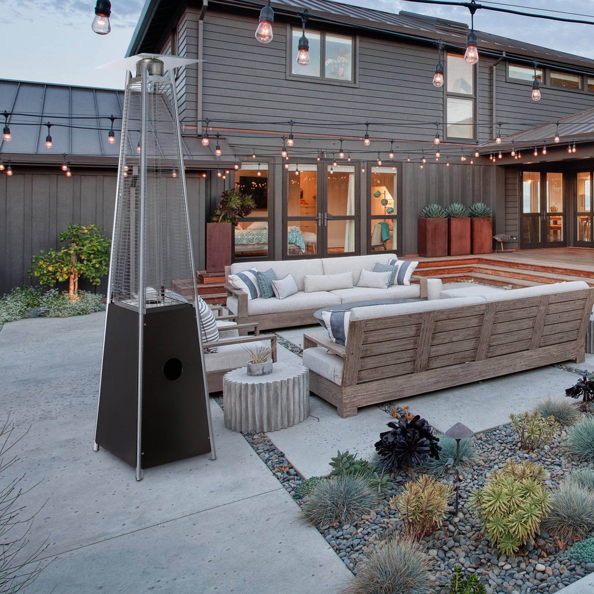 Pulse ignition Iron Glass Tube Pyramid Outdoor 40000BUT Pyramid Flame Heater - Atlantic Fine Furniture Inc