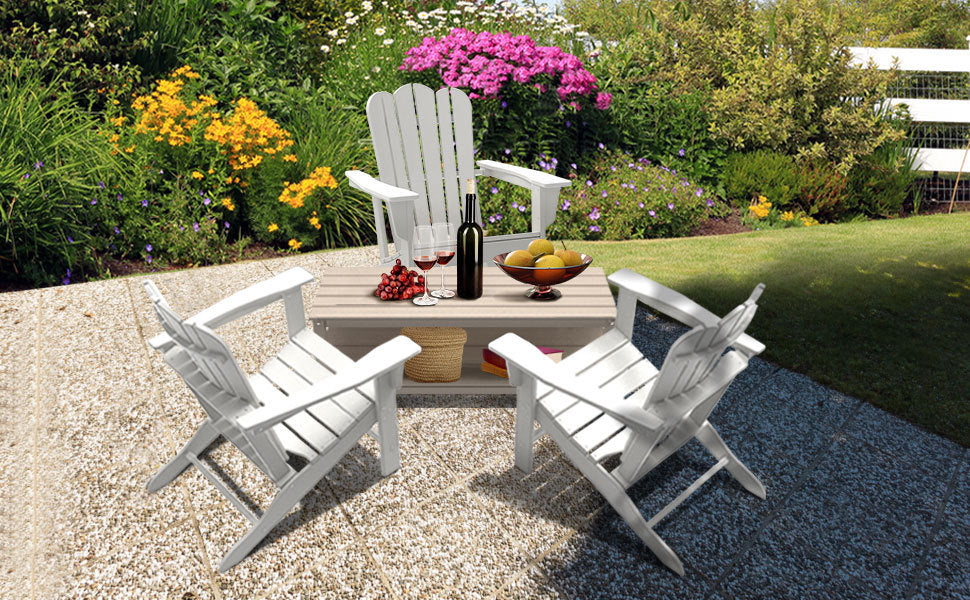 Combo for Family: 2 Plastic Adirondack Chairs & an Outdoor Side Table. Outdoor Adirondack Chair Patio Lounge Chairs Classic Design (White) - Atlantic Fine Furniture Inc