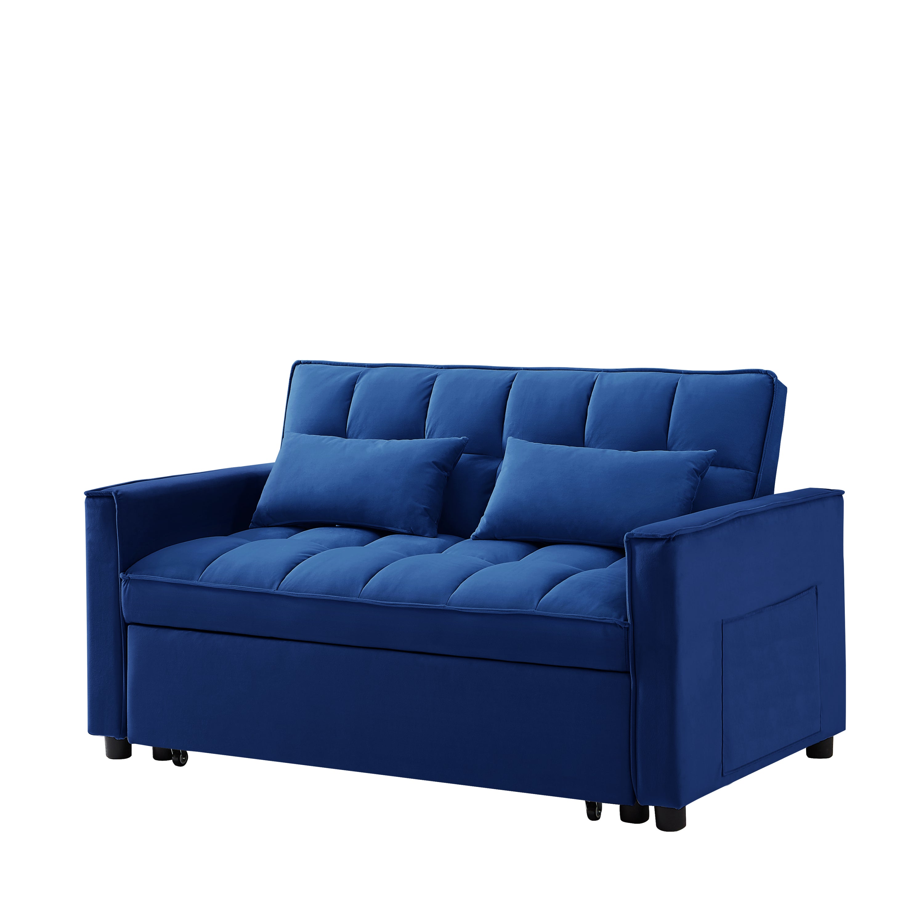 Modern Velvet Convertible Loveseat Sleeper Sofa Couch with Adjustable Backrest, 2 Seater Sofa With Pull-Out Bed with 2 Lumbar Pillows For Small Living Room & Apartment - Atlantic Fine Furniture Inc