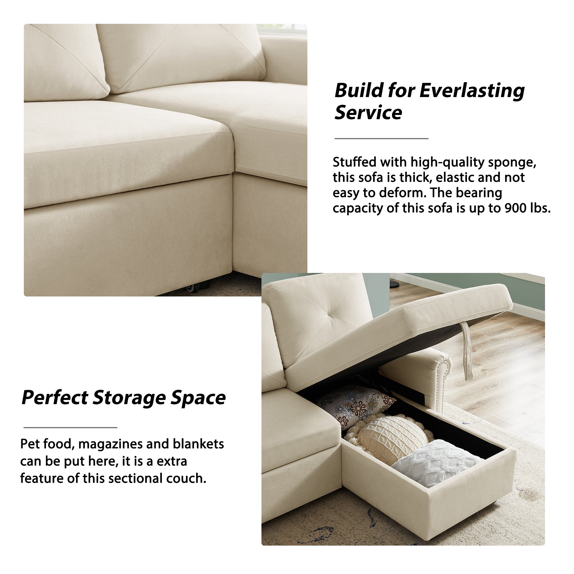 Orisfur. 83" Sleeper Sofa Bed Convertible Sectional Couch, 3-Seater L-Shape Corner Couch with Storage Chaise for Living Room Apartment - Atlantic Fine Furniture Inc