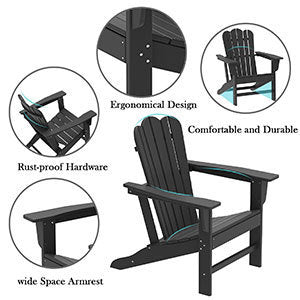 Resistant Adirondack Chair for Patio Deck Garden Fire Pit Chair,
Composite Adirondack Chair, Black,1 piece. - Atlantic Fine Furniture Inc