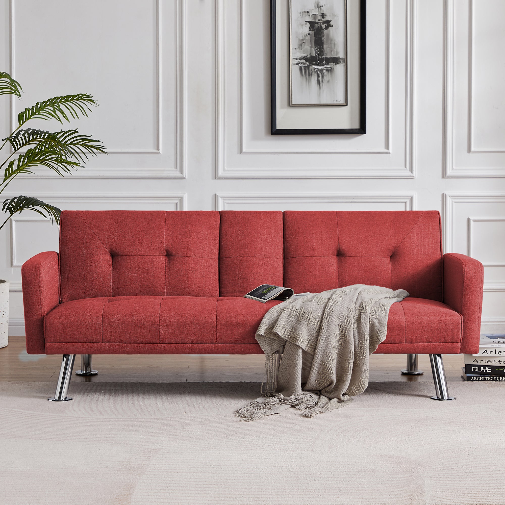 Convertible Folding Sofa Bed with Armrest , Fabric Sleeper Sofa Couch for Living Room . - Atlantic Fine Furniture Inc