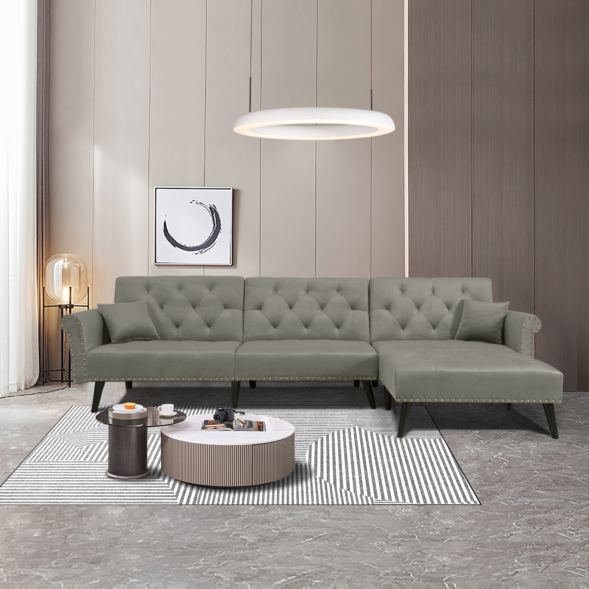 Convertible Sofa bed sleeper Light Grey velvet(W223S00002、W223S00708、W223S00870) - Atlantic Fine Furniture Inc