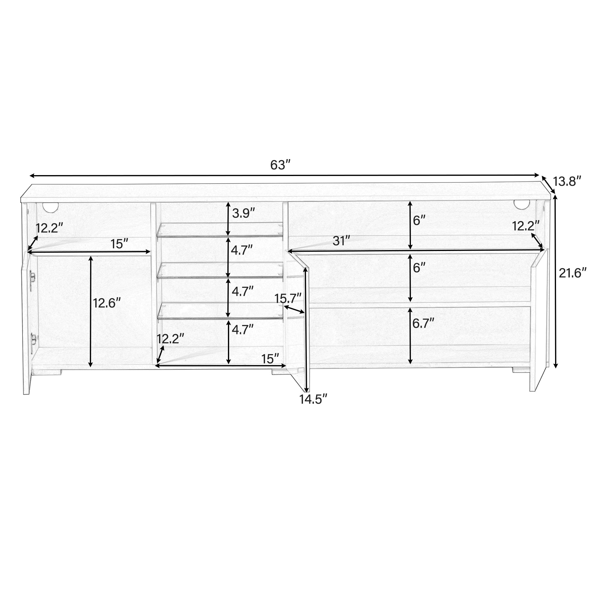 U-Can Modern, Stylish Functional TV stand with Color Changing LED Lights, Universal Entertainment Center, High Gloss TV Cabinet for 70+ inch TV, White - Atlantic Fine Furniture Inc