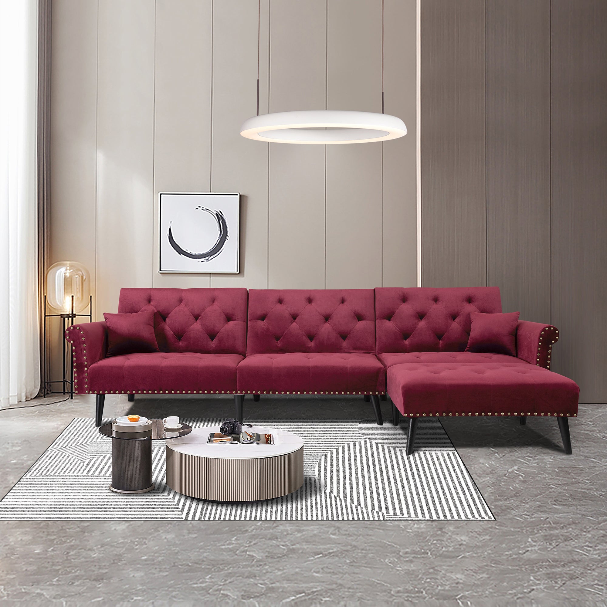 Convertible Sofa bed sleeper red velvet(W223S00006、W223S00458、W223S00873) - Atlantic Fine Furniture Inc