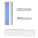 ON-TREND 4-Piece Wall Mount Floating TV Stand with See-through Media Storage Cabinet, Modern High Gloss Entertainment Center up to 70+ Inch TV, RGB Lights for Living Room, Home Theater, White - Atlantic Fine Furniture Inc