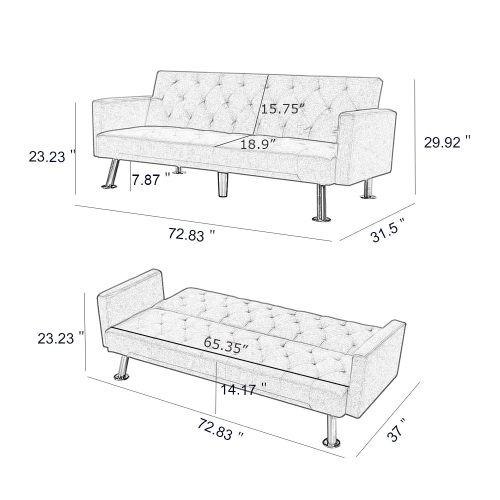 Modern Convertible Folding Futon Sofa Bed , Grey Fabric Sleeper Sofa Couch for Compact Living Space. - Atlantic Fine Furniture Inc