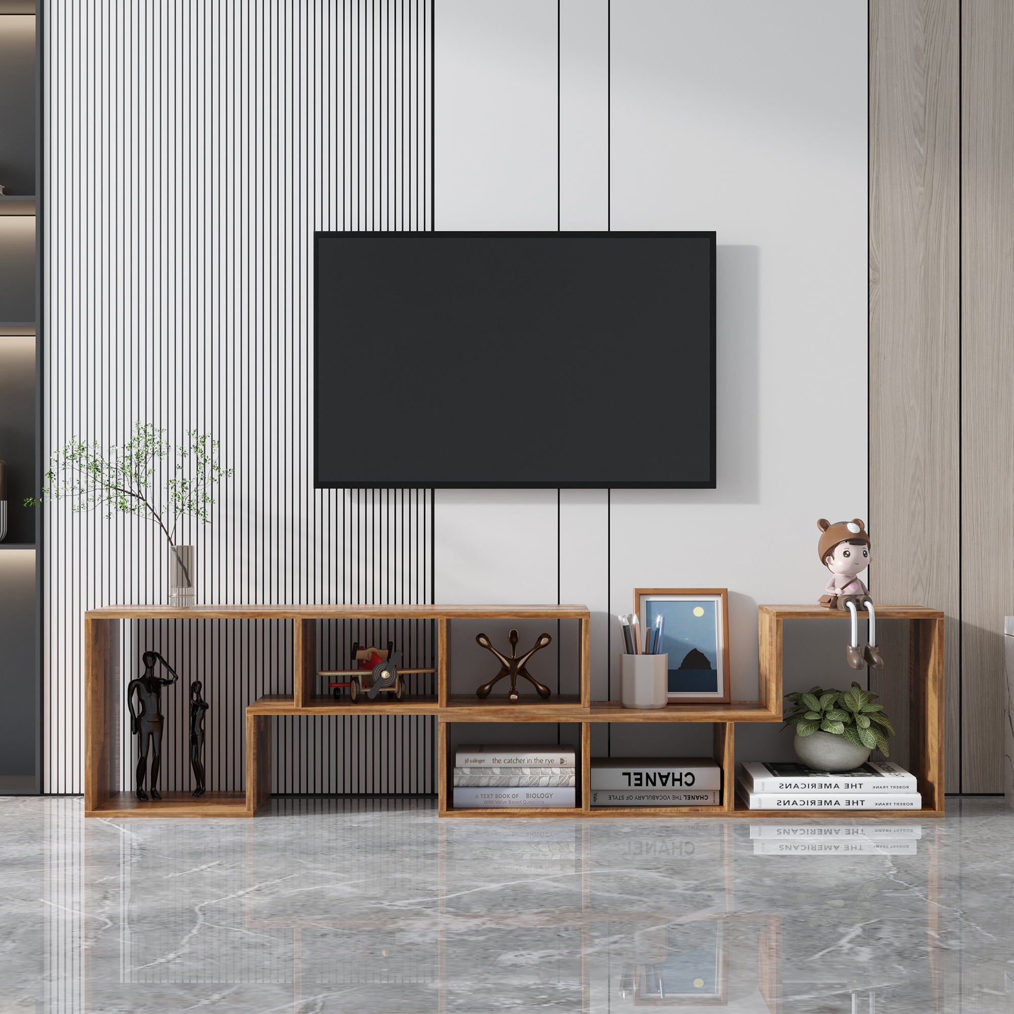 Double L-Shaped Oak TV Stand,Display Shelf ,Bookcase for Home Furniture,Fir Wood - Atlantic Fine Furniture Inc