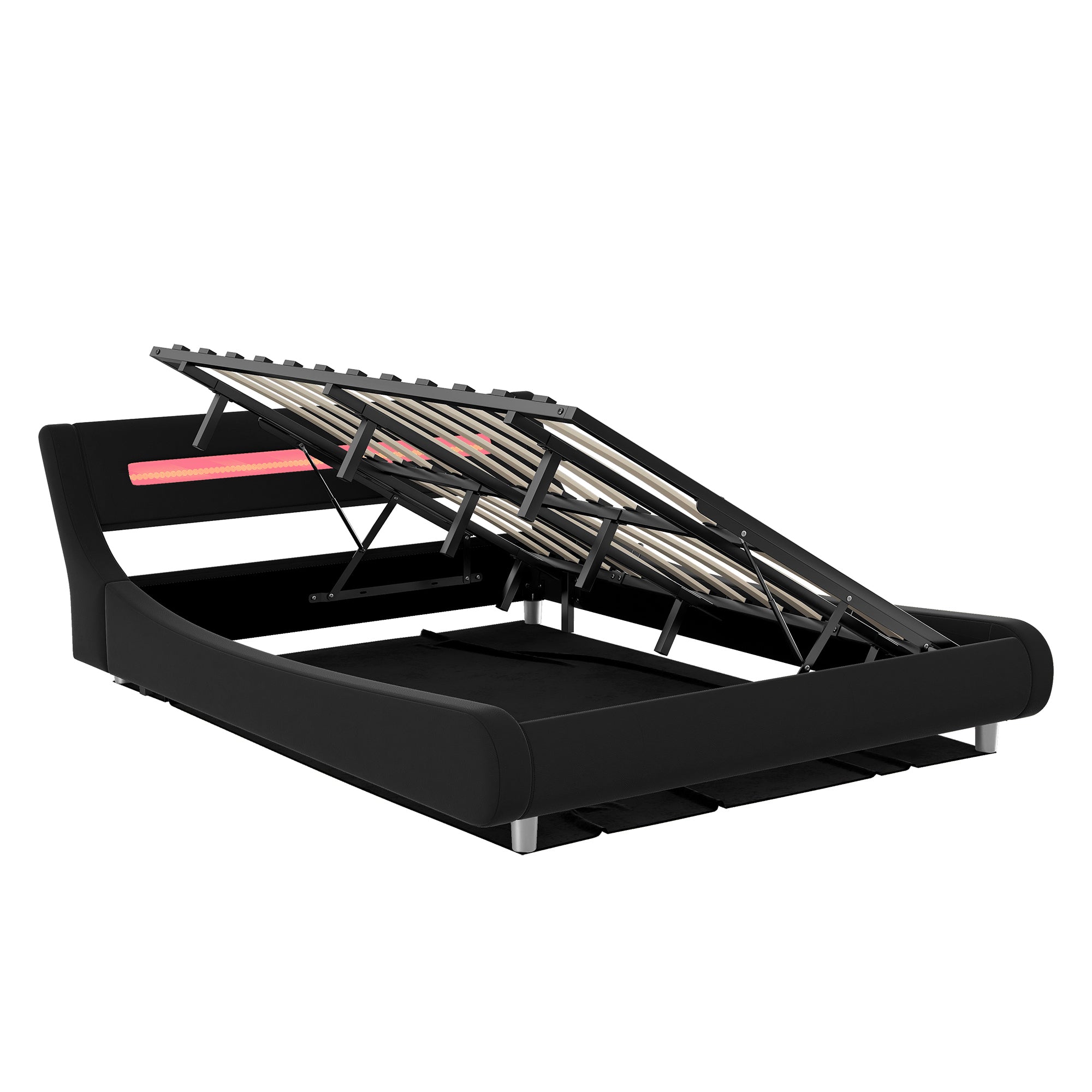 Queen Size Low Profile Upholstered Platform Bed with LED headboard,Black - Atlantic Fine Furniture Inc