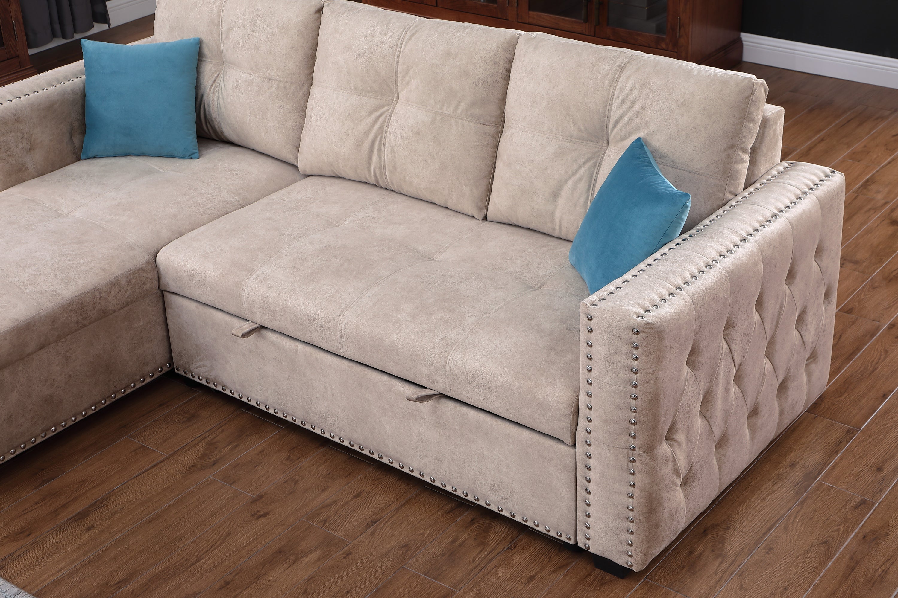Reversible Sleeper Sectional Storage Sofa Bed,Corner Sofa-Bed With Storage,3 Seat Both Left Handed And Right Handed, Nailheaded - Atlantic Fine Furniture Inc