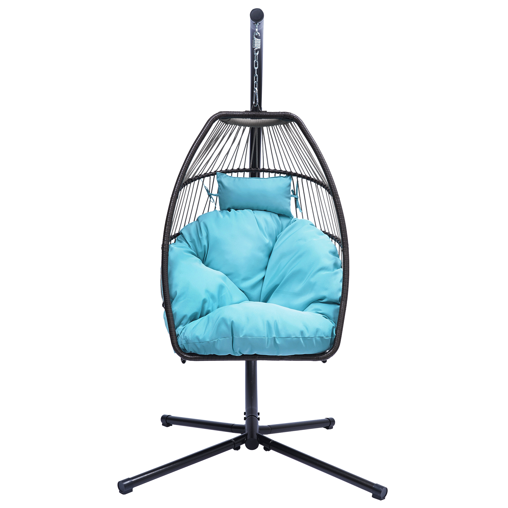 Patio Wicker folding Hanging Chair,Rattan Swing Hammock Egg Chair with C Type bracket , with cushion and pillow,for Indoor,Outdoor,Blue - Atlantic Fine Furniture Inc