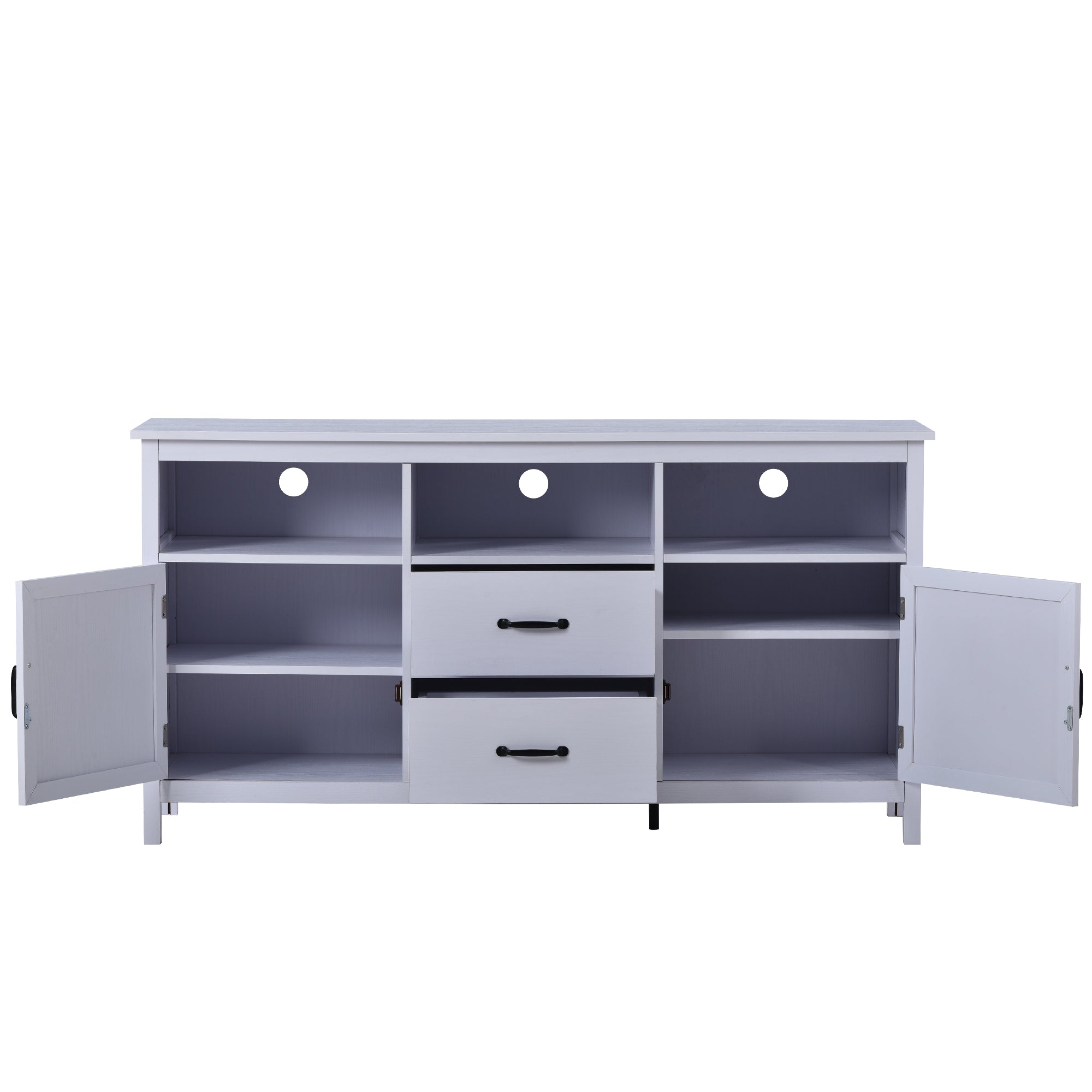 U-Can TV Stand for TV up to 68 in with 2 Doors and 2 Drawers Open Style Cabinet, Sideboard for Living room, White - Atlantic Fine Furniture Inc
