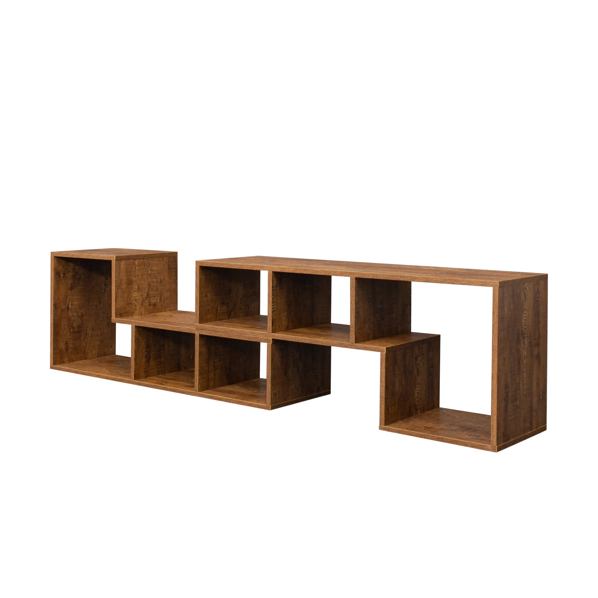 Double L-Shaped TV Stand,Display Shelf ,Bookcase for Home Furniture,Walnut - Atlantic Fine Furniture Inc