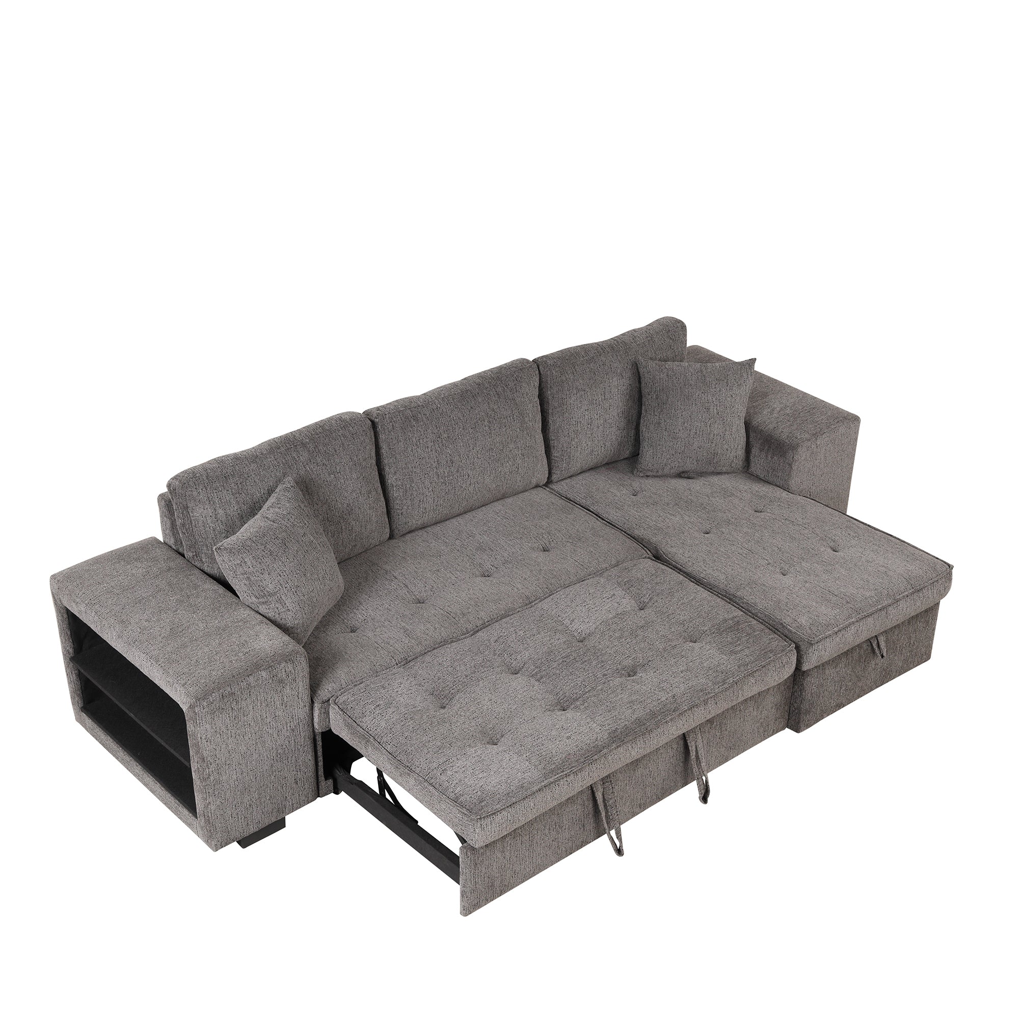 Orisfur. 104" L-Shape 3 Seat Reversible Sectional Couch, Pull Out Sleeper Sofa with Storage Chaise and 2 Stools for Living Room Furniture Set - Atlantic Fine Furniture Inc
