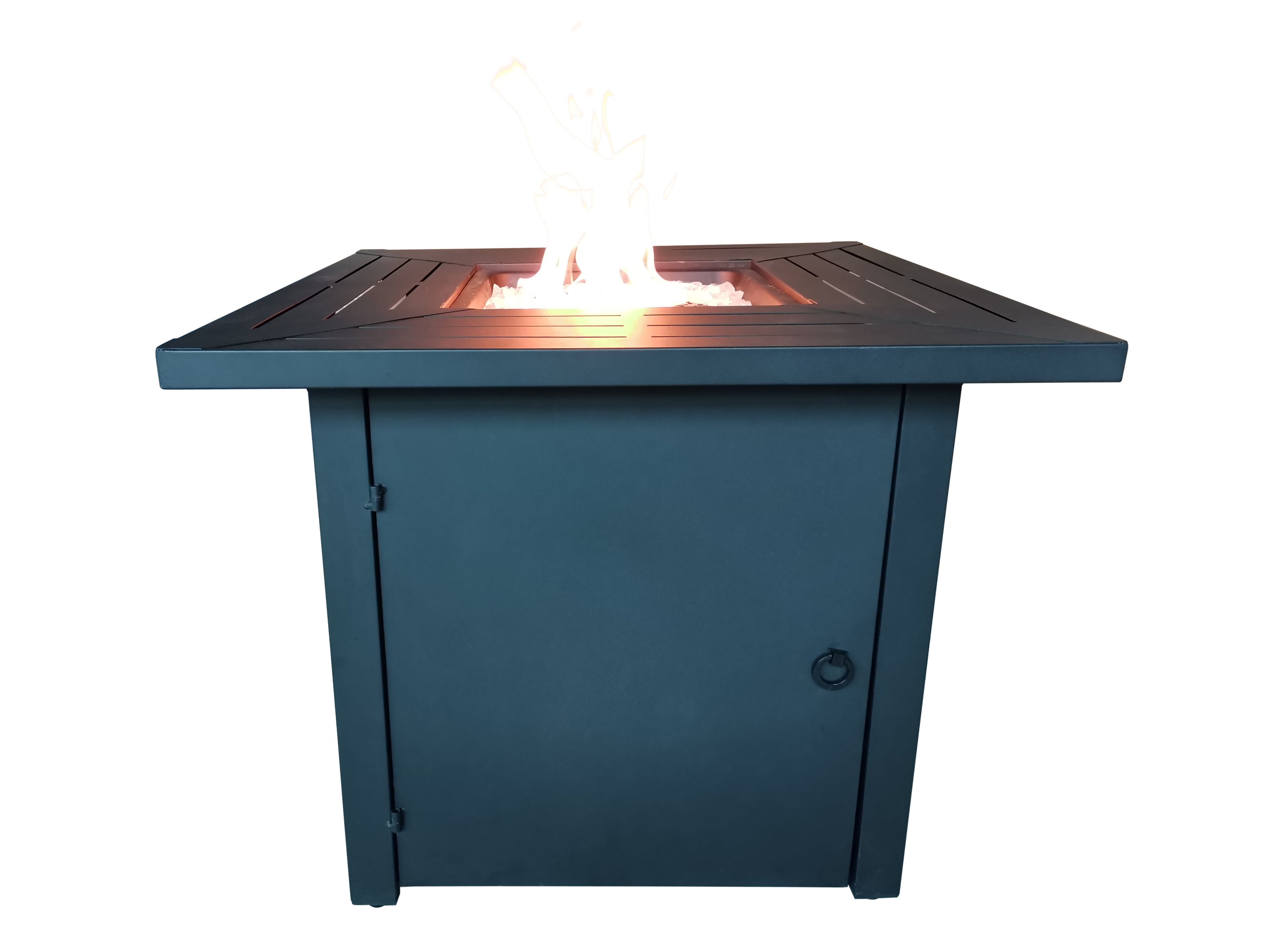 Belitung Black Metal Square Fire Pit Table with Glass Rocks - Atlantic Fine Furniture Inc