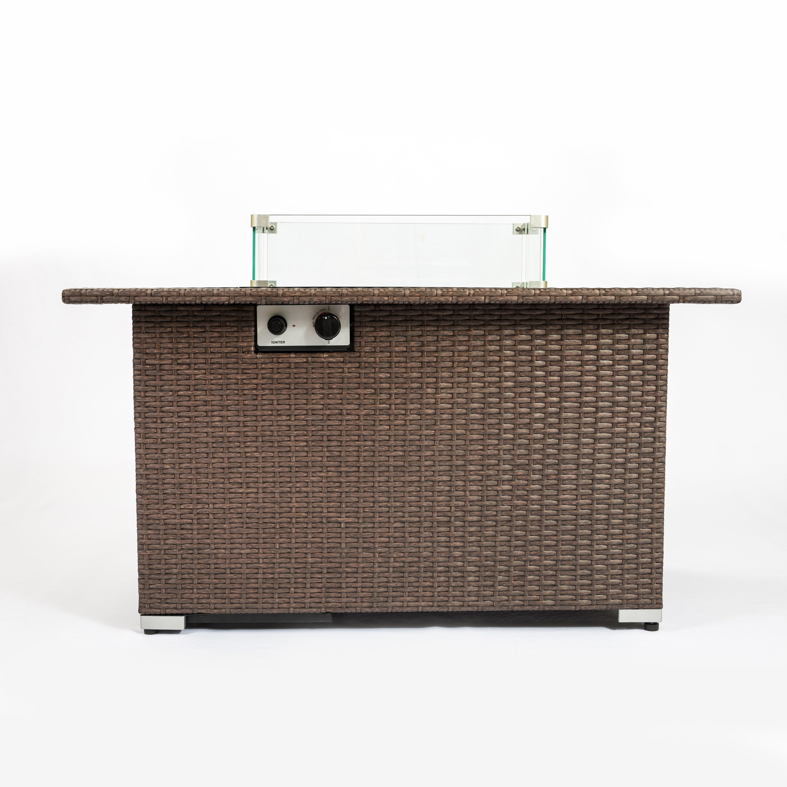 Outdoor 44" Propane Fire pit Table Rectangle 50,000 BTU with 8mm Tempered Glass Tabletop & Blue Stone& Steel table lid &Table waterproof dusty Cover ,ETL Certification (Brown) - Atlantic Fine Furniture Inc