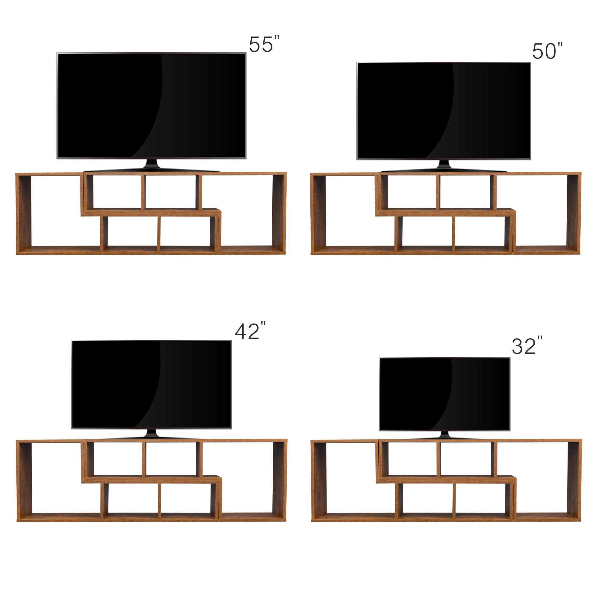 Double L-Shaped TV Stand,Display Shelf ,Bookcase for Home Furniture,Walnut - Atlantic Fine Furniture Inc