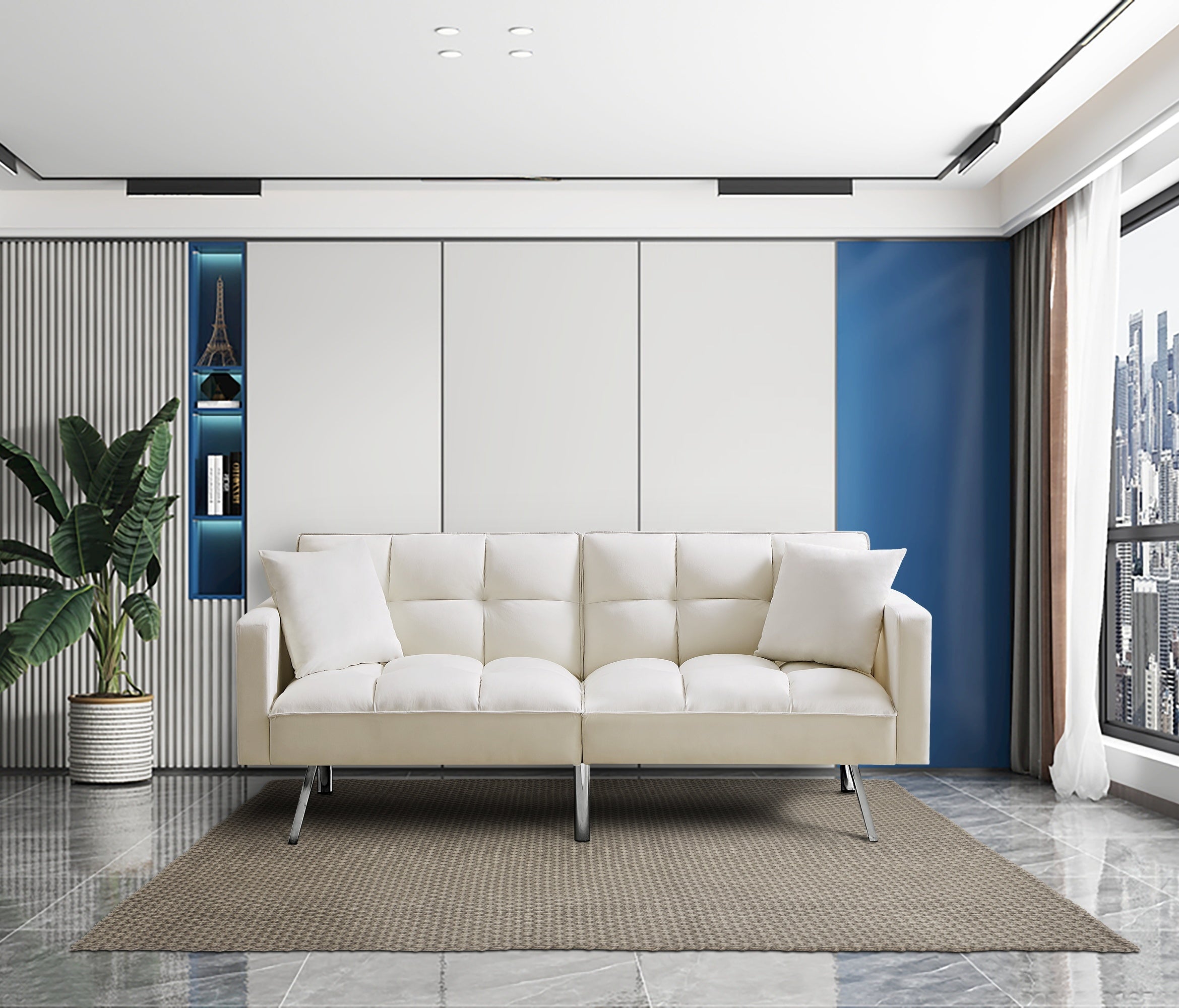 FUTON SOFA SLEEPER Beige VELVET WITH 2 PILLOWS(same as W223S01466。Size difference, See Details in page.) - Atlantic Fine Furniture Inc