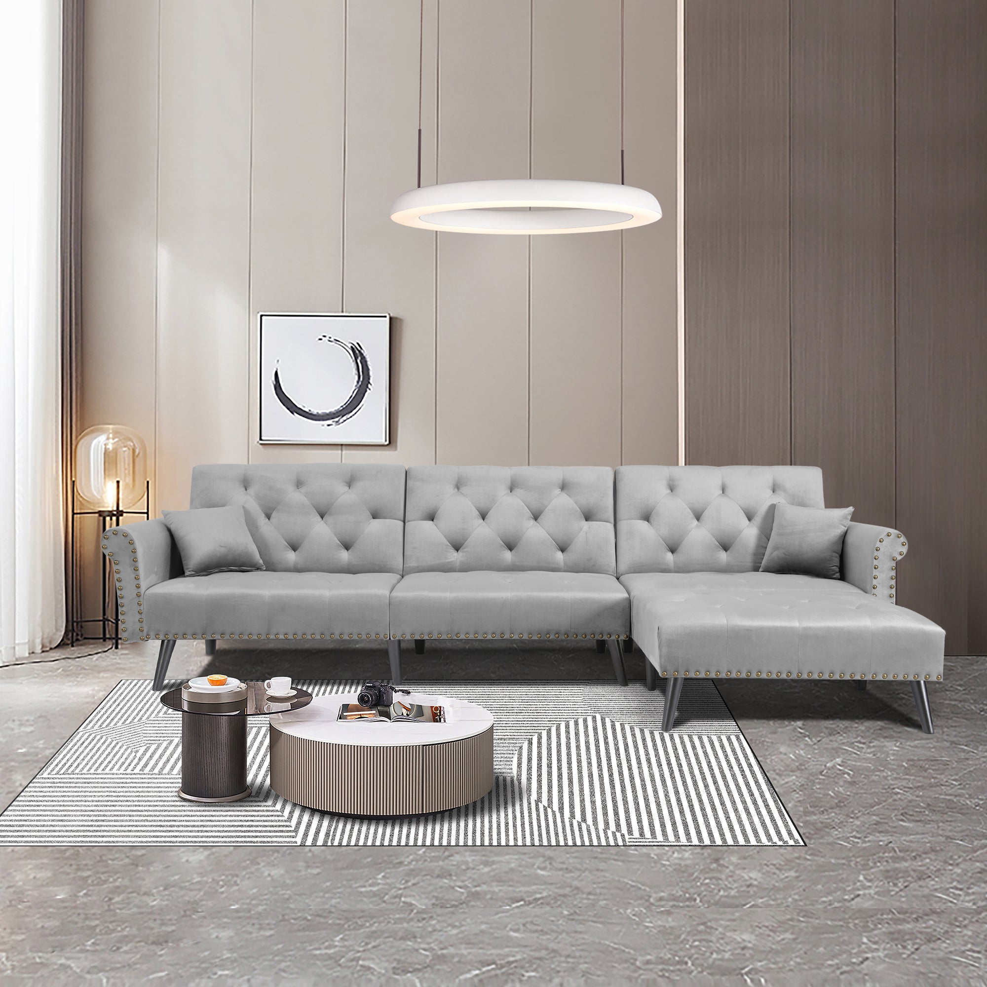 Convertible Sofa bed sleeper Light Grey velvet(W223S00002、W223S00708、W223S00870) - Atlantic Fine Furniture Inc
