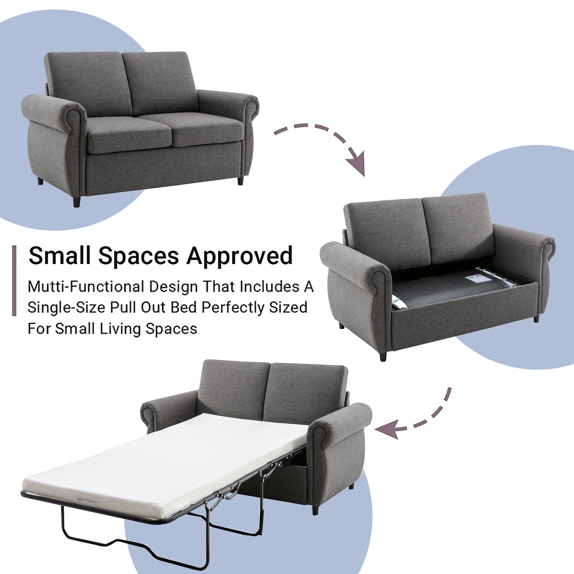 Orisfur Pull Out Sofa Bed Loveseat Sleeper with Twin Size Memory Mattress for Living Room Spaces - Atlantic Fine Furniture Inc