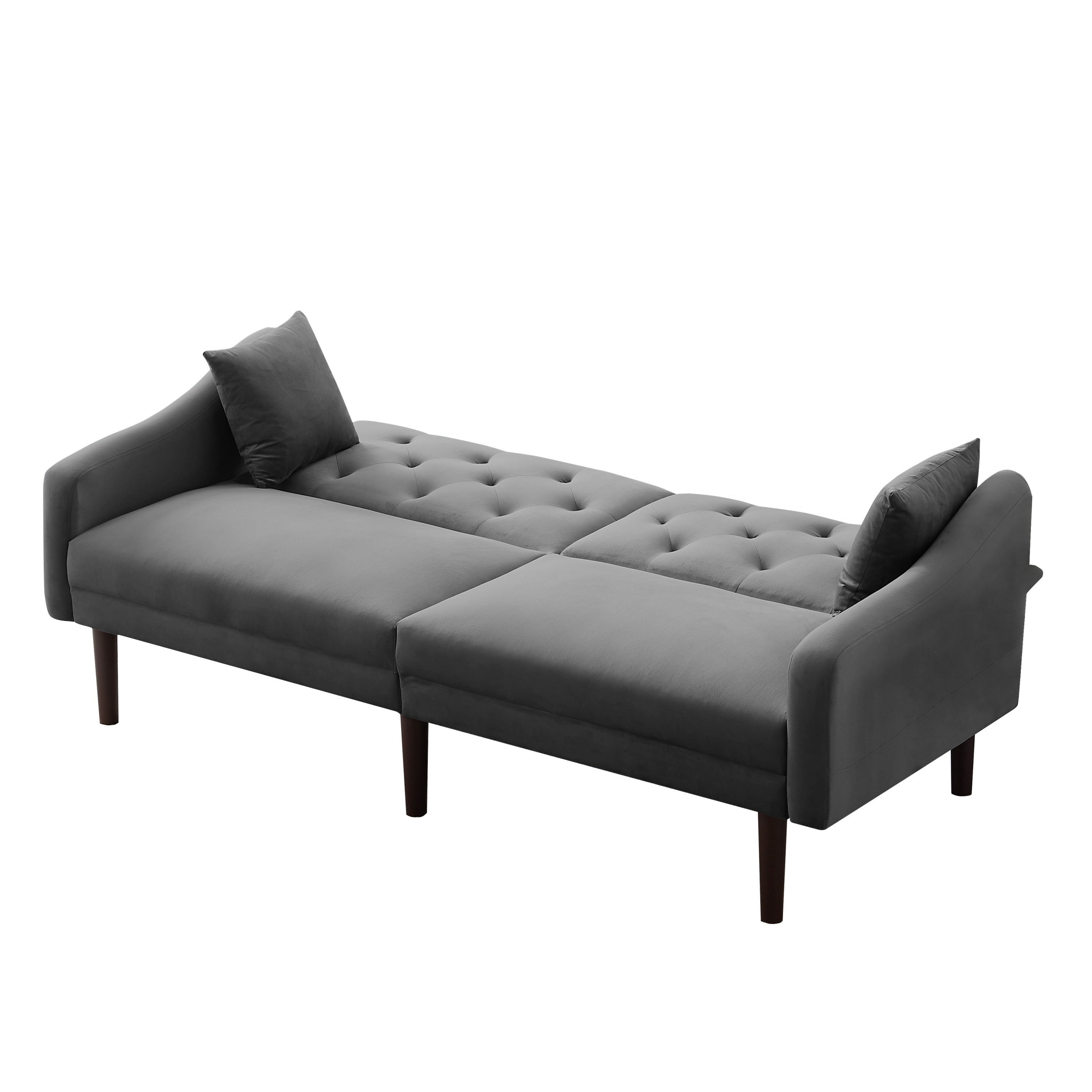 FUTON SOFA SLEEPER GREY VELVET WITH 2 PILLOWS(same as W223S01368。Size difference, See Details in page.) - Atlantic Fine Furniture Inc