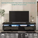 On-Trend TV Stand with 4 Open Shelves, Modern High Gloss Entertainment Center for 75 Inch TV, Universal TV Storage Cabinet with 16-color RGB LED Color Changing Lights, Black - Atlantic Fine Furniture Inc