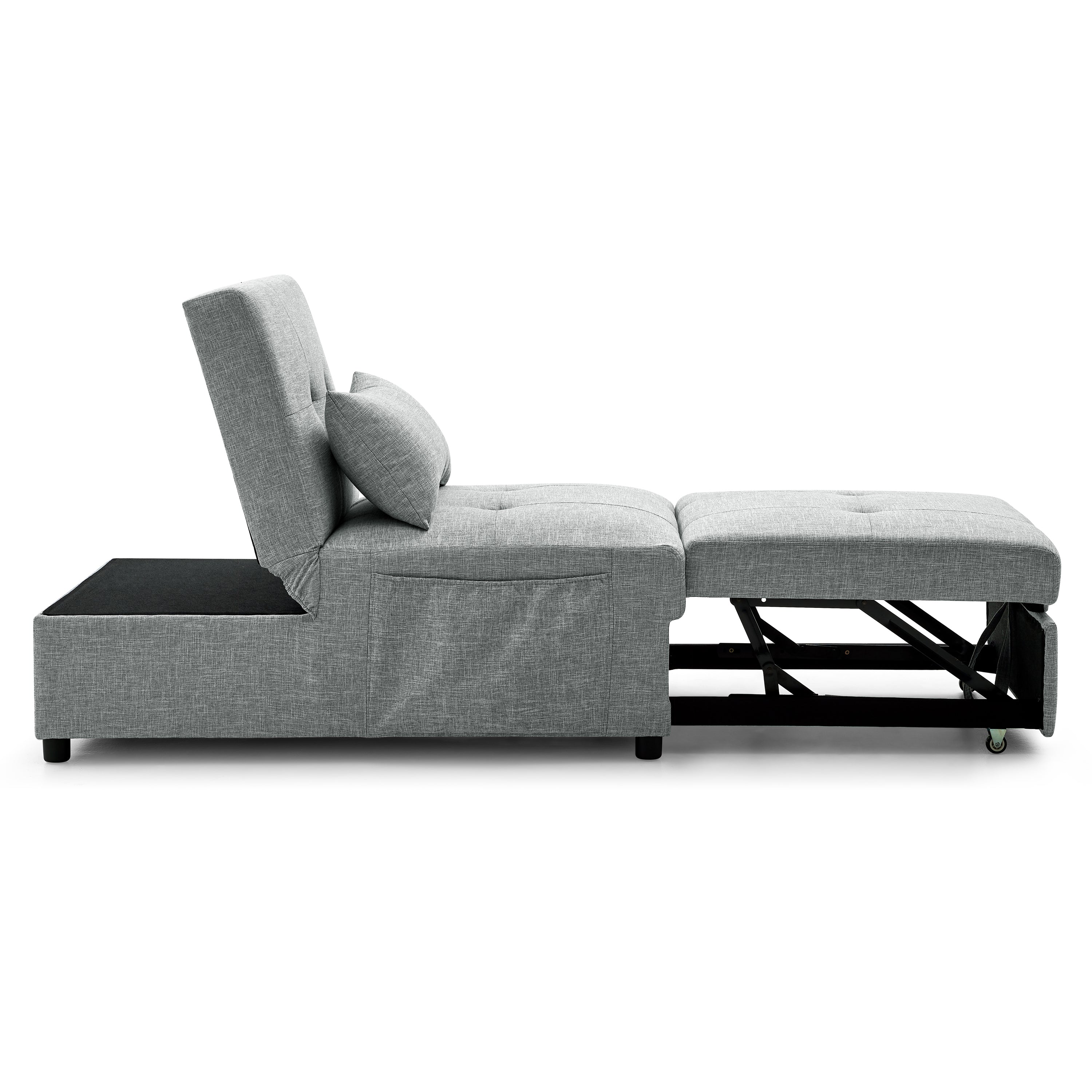 Folding Ottoman Sleeper Sofa Bed, 4 in 1 Function, Work as Ottoman, Chair ,Sofa Bed and Chaise Lounge for Small Space Living, Grey (44” x 26” x 33”H) - Atlantic Fine Furniture Inc