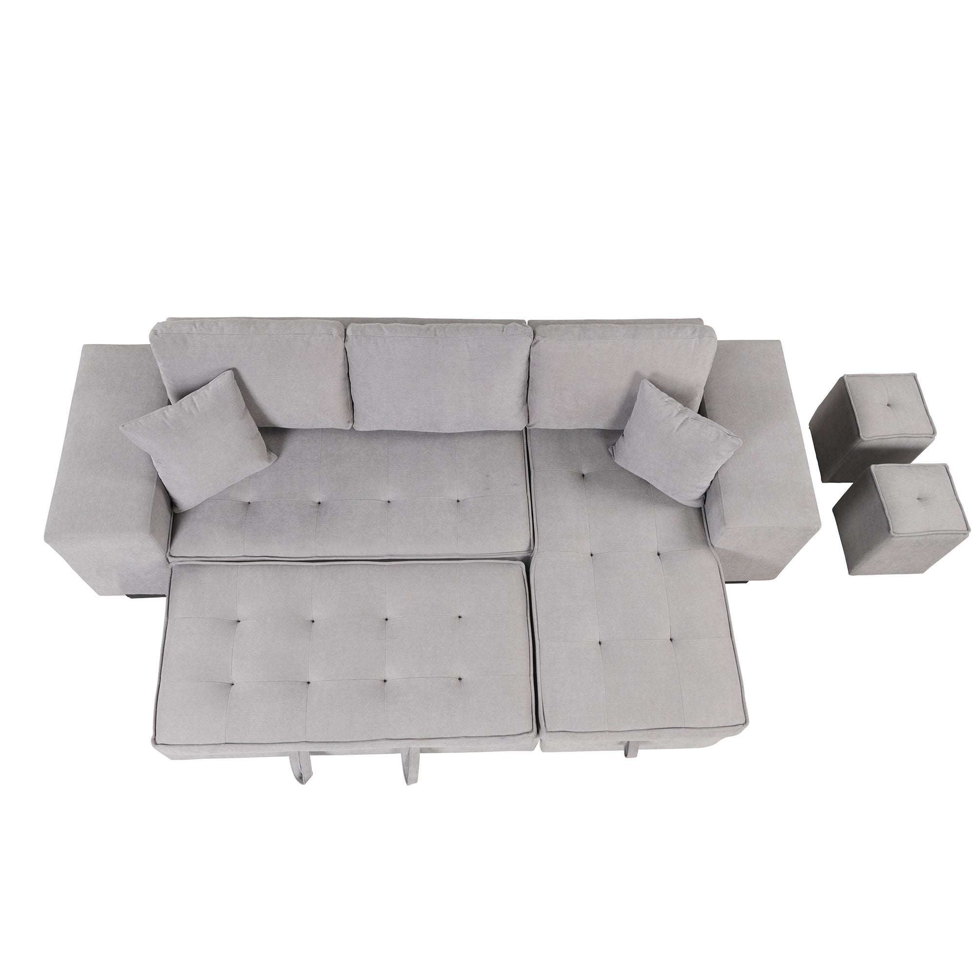 Orisfur. 104" Pull Out Sleeper Sofa Reversible L-Shape 3 Seat Sectional Couch with Storage Chaise and 2 Stools for Living Room Furniture Set - Atlantic Fine Furniture Inc