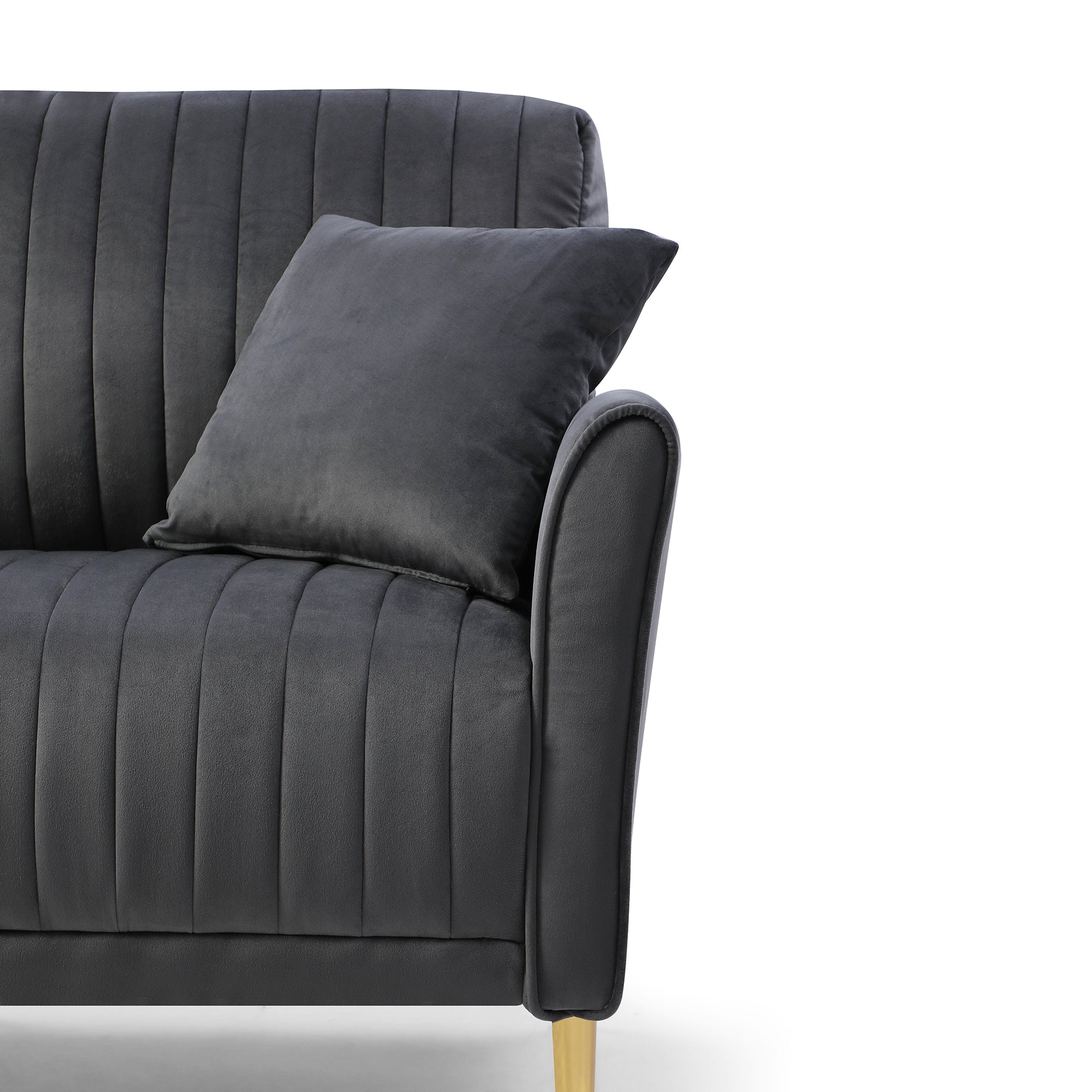 Modern Velvet Upholstered Sofa Couch 3 Seat Channel Tufted Back and Cushion Seat, Metal Legs, Sleeper Sofa for Living Room, Compact Living Space, Apartment, Bonus Room, Grey - Atlantic Fine Furniture Inc