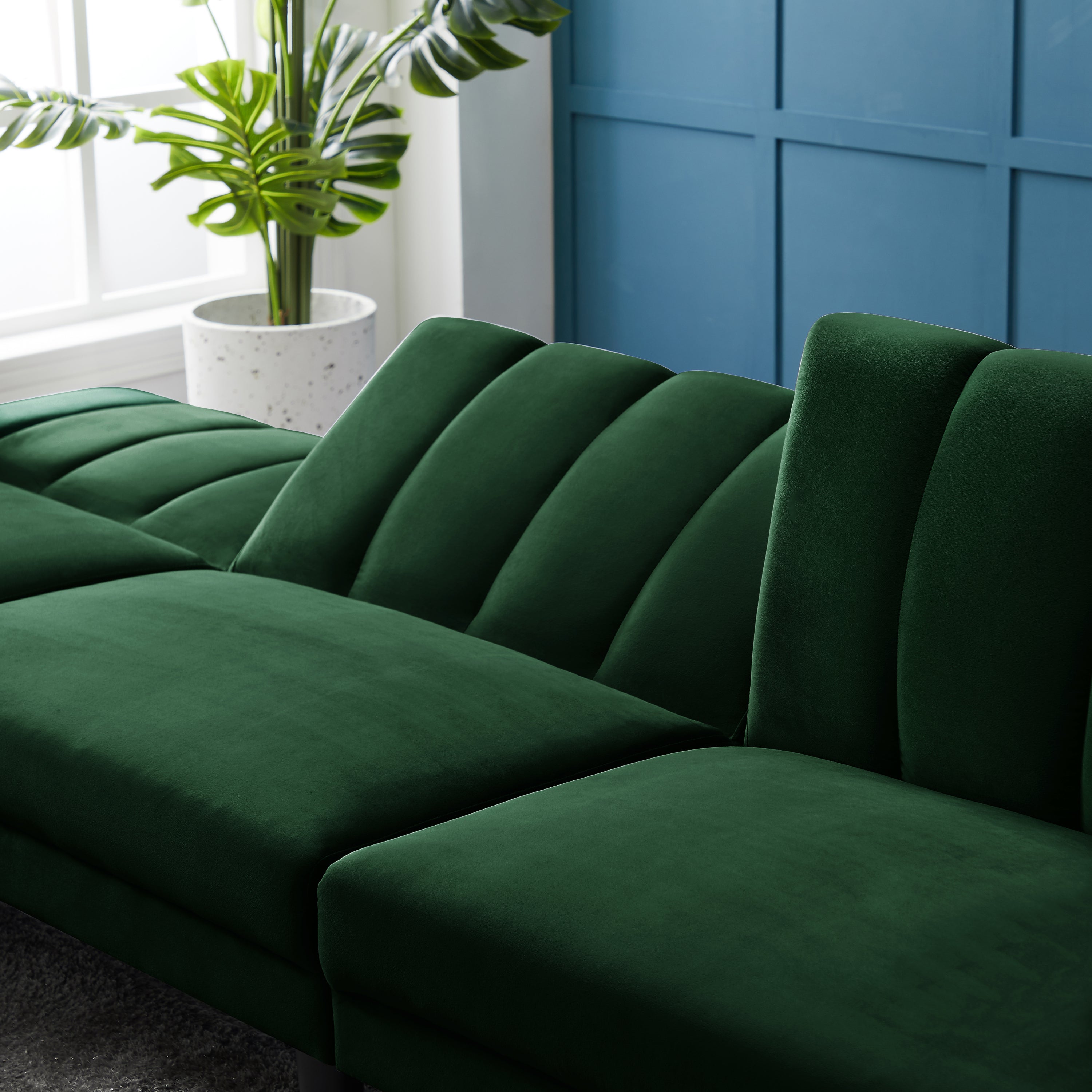 REVERSIBLE SECTIONAL SOFA SLEEPER WITH 2 PILLOWS DARK GREEN VELVET(W223S00093) - Atlantic Fine Furniture Inc