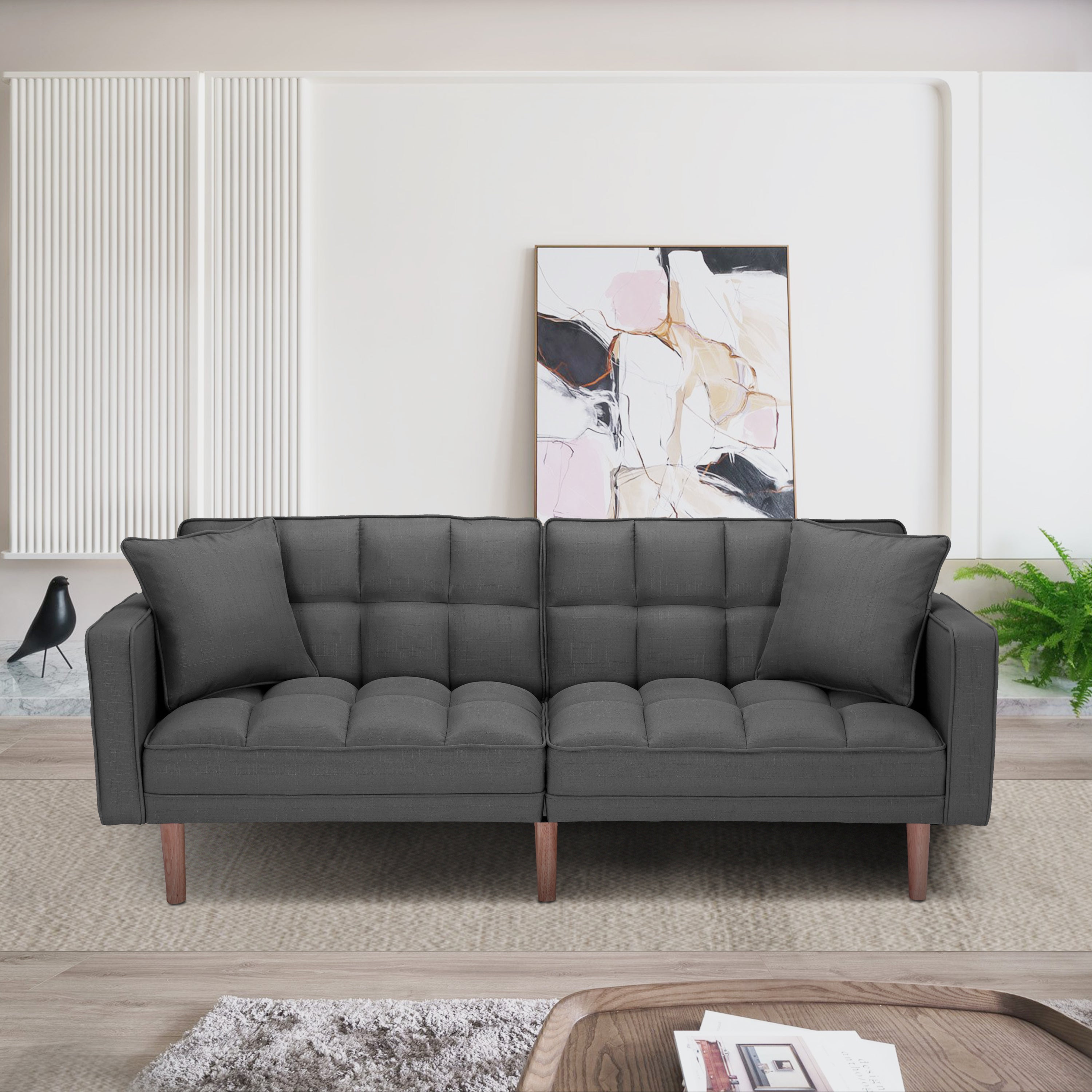 FUTON SLEEPER SOFA WITH 2 PILLOWS DARK GREY FABRIC(same as W223S00991、W223S00417。Size difference, See Details in page.) - Atlantic Fine Furniture Inc