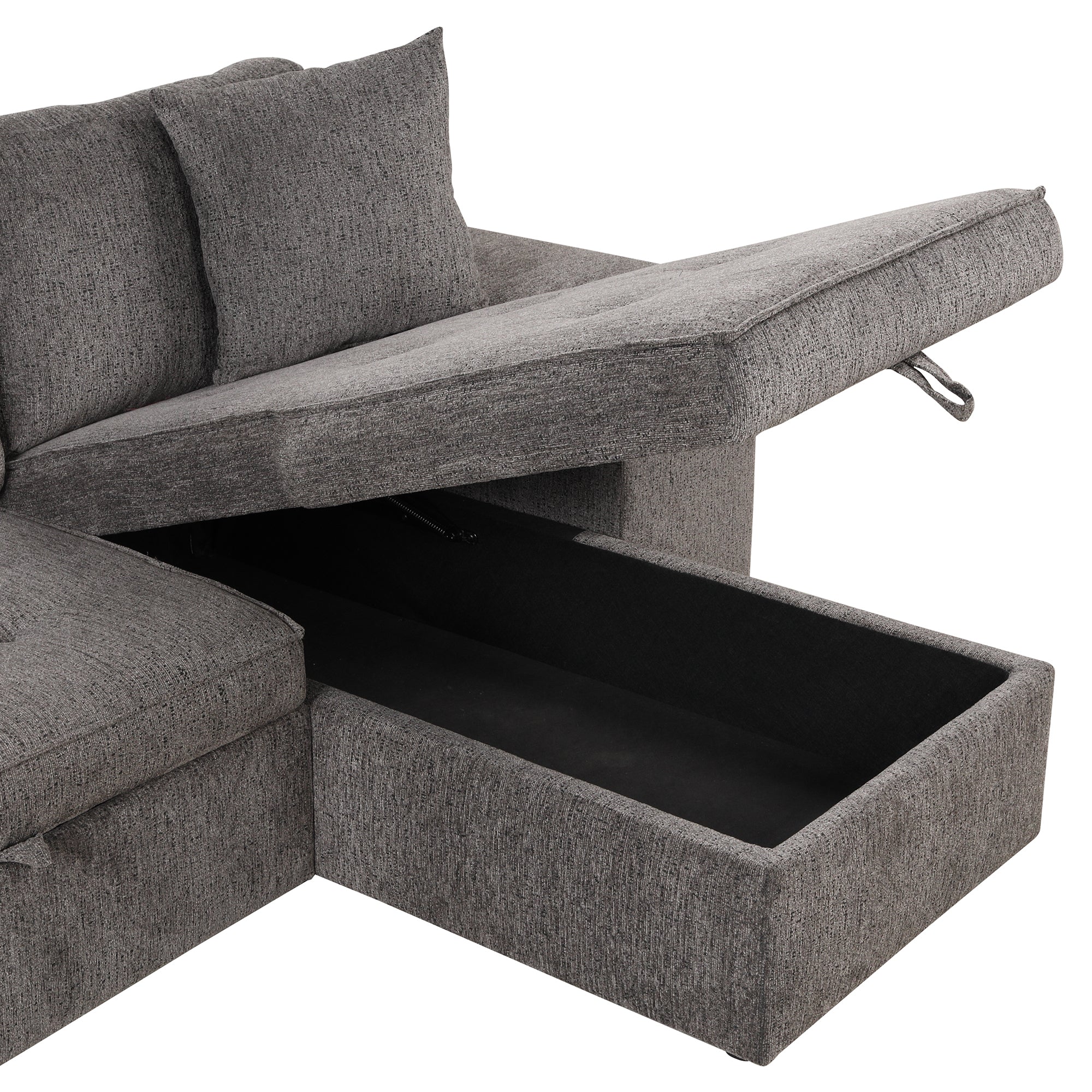 Orisfur. 104" L-Shape 3 Seat Reversible Sectional Couch, Pull Out Sleeper Sofa with Storage Chaise and 2 Stools for Living Room Furniture Set - Atlantic Fine Furniture Inc