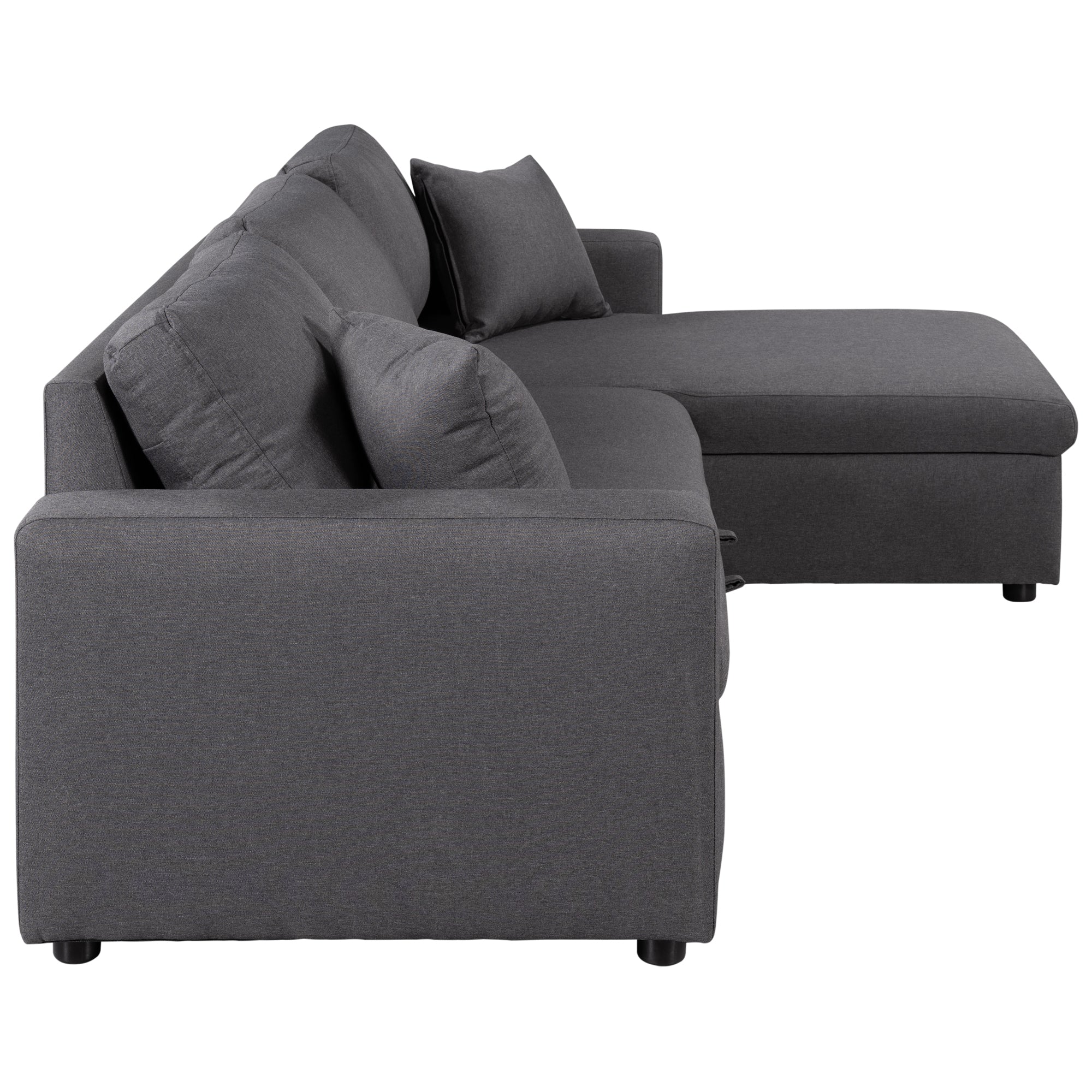 U_STYLE Upholstery Sleeper Sectional Sofa Grey with Storage Space, 2 Tossing Cushions - Atlantic Fine Furniture Inc