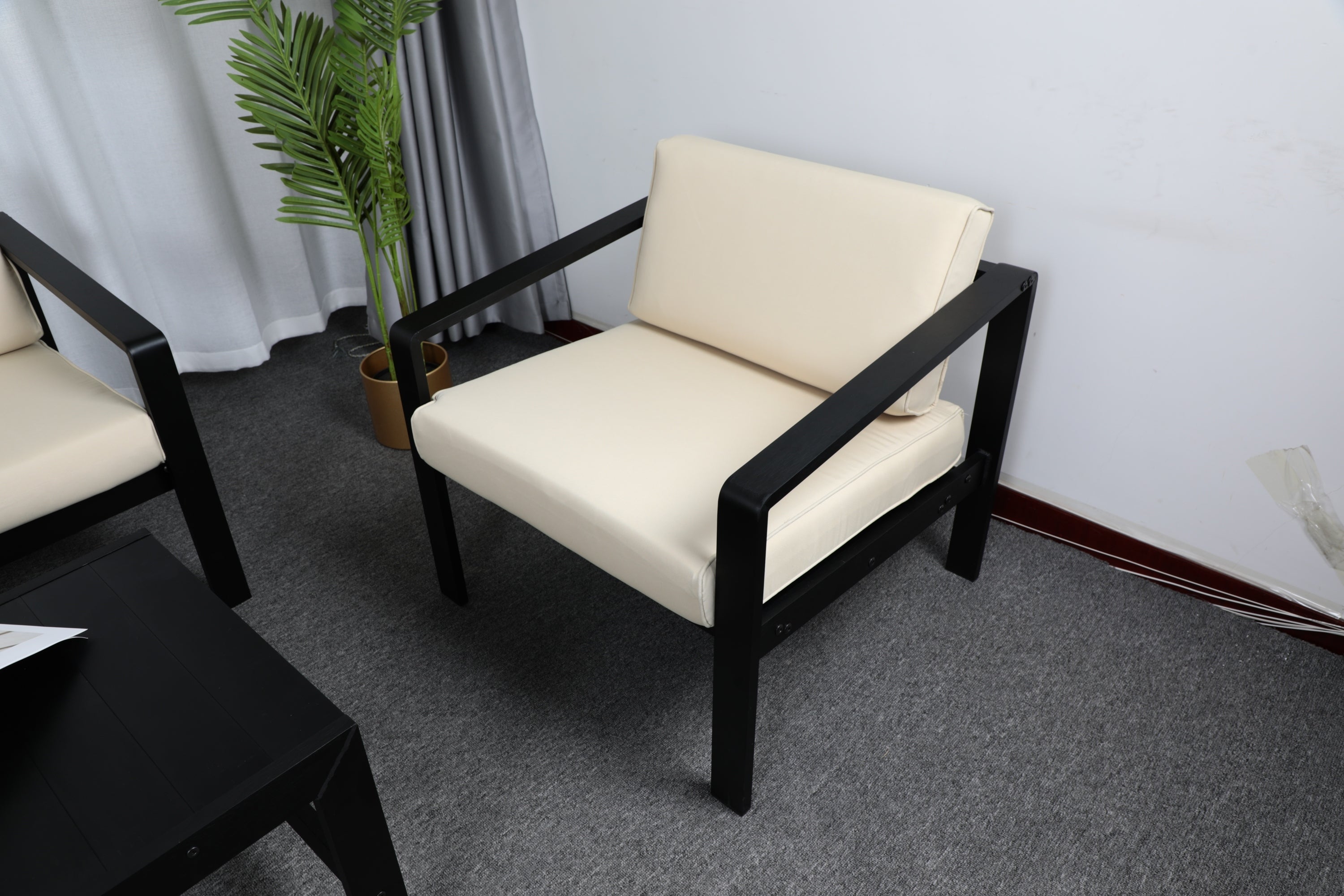 Outdoor Patio Furniture Single Armchair with Cushions in stripe for Restaurant Outdoor courtyard Garden Open-air balcony Poolside,Black aluminum fram,Modern Design - Atlantic Fine Furniture Inc