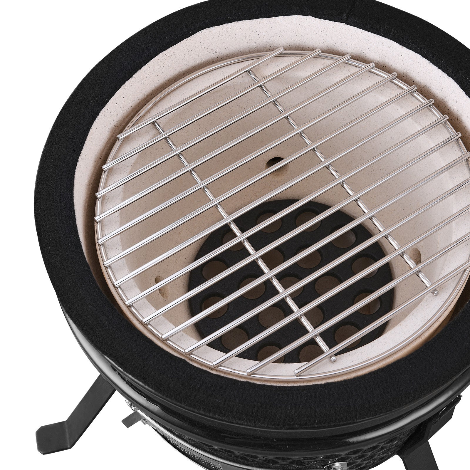 TOOPO 15 Inch Mini Kamado Grill Garden Ceramic Grills BBQ Smoker without Side Table-METTE BLACK - Atlantic Fine Furniture Inc