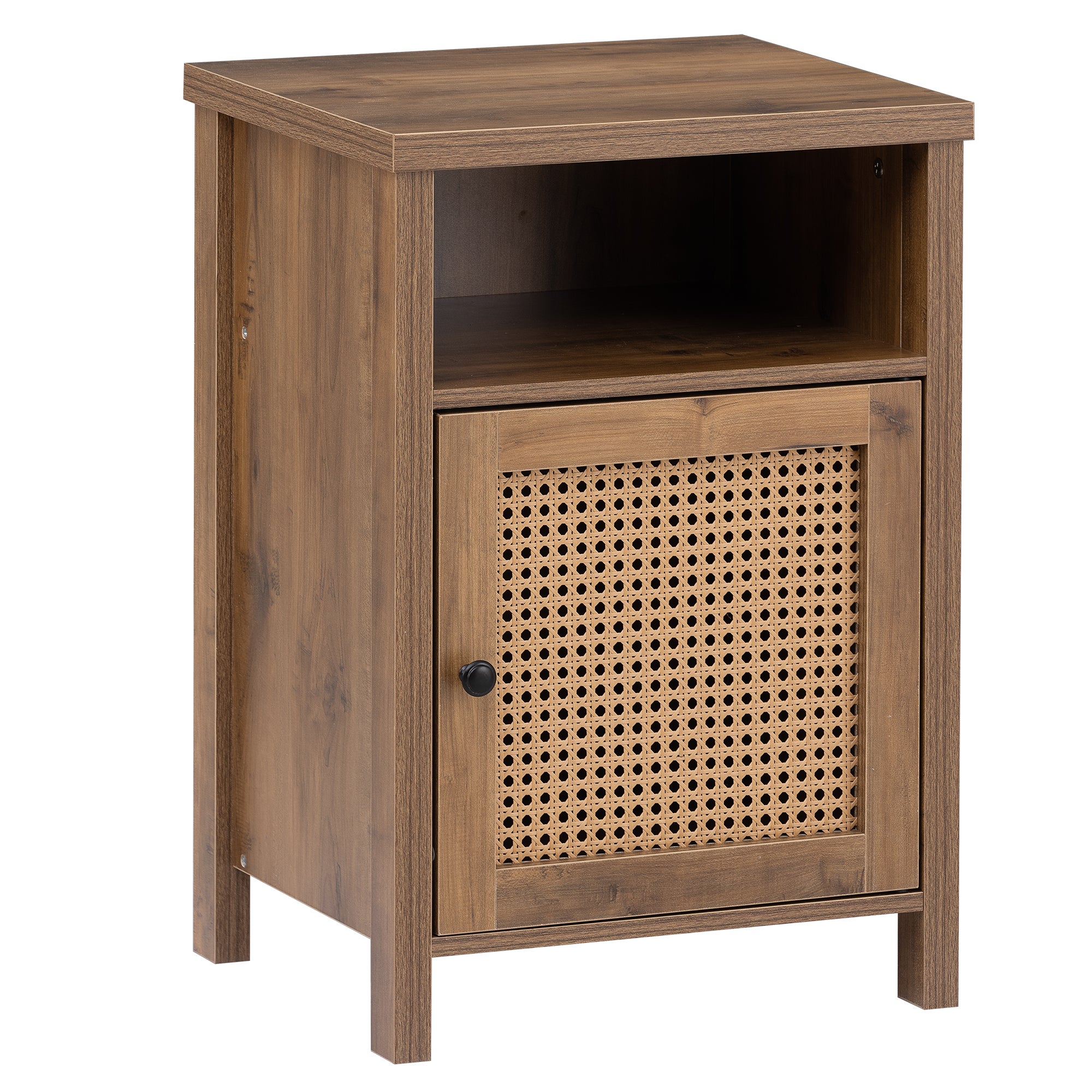 bedside cupboard,Bedside table, drawer cabinet, single door side cabinet, rattan cabinet door, yellow - Atlantic Fine Furniture Inc