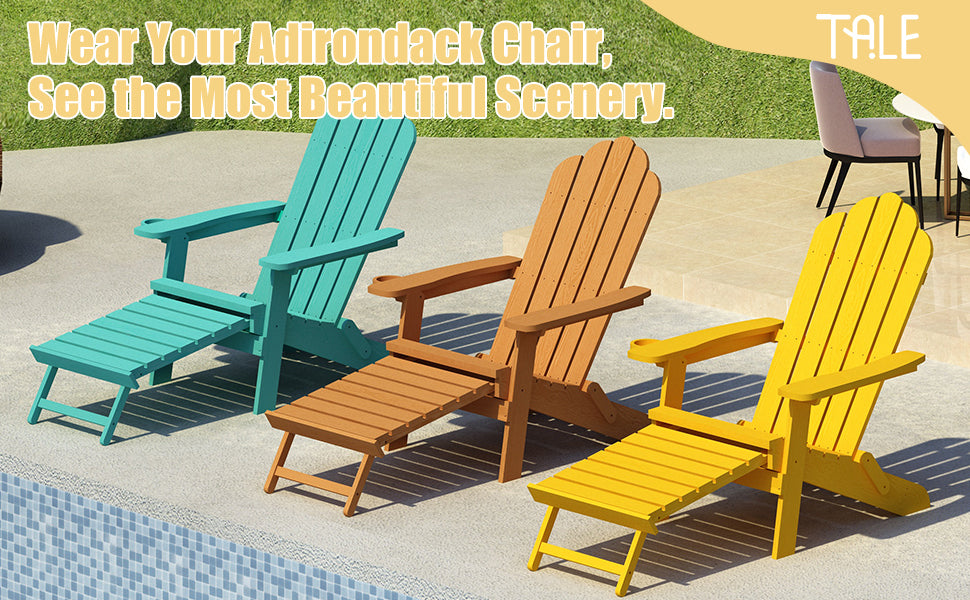 TALE Folding Adirondack Chair with Pullout Ottoman with Cup Holder, Oversized, Poly Lumber, for Patio Deck Garden, Backyard Furniture, Easy to Install,YELLOW. Banned from selling on Amazon - Atlantic Fine Furniture Inc