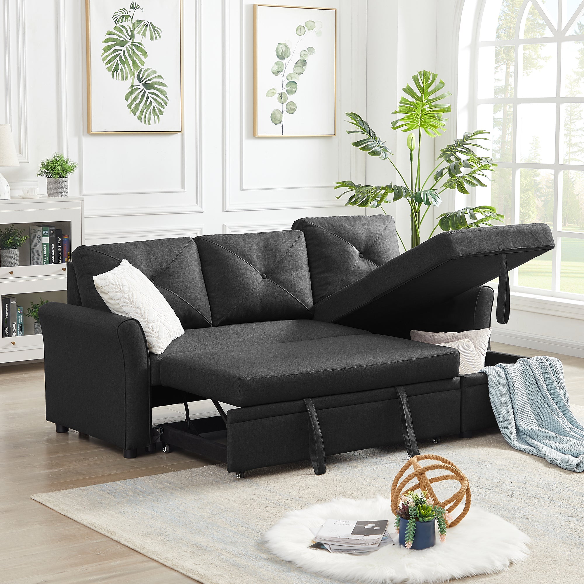 Orisfur. 83" Pull Out Sleeper Sofa Reversible L-Shape 3 Seat Sectional Couch with Storage for Living Room Furniture Set - Atlantic Fine Furniture Inc