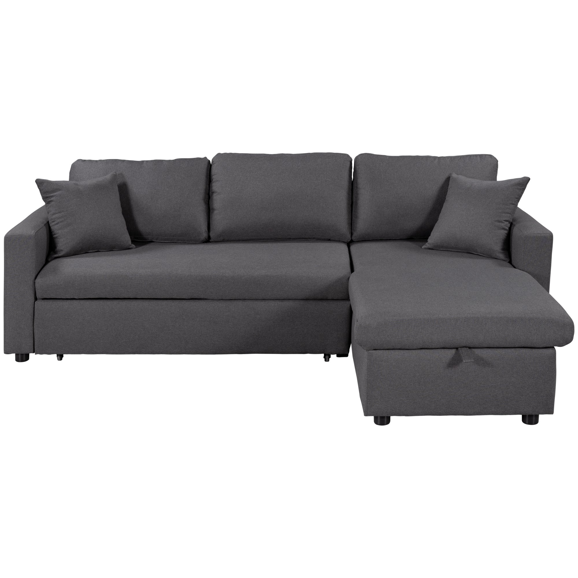U_STYLE Upholstery Sleeper Sectional Sofa Grey with Storage Space, 2 Tossing Cushions - Atlantic Fine Furniture Inc