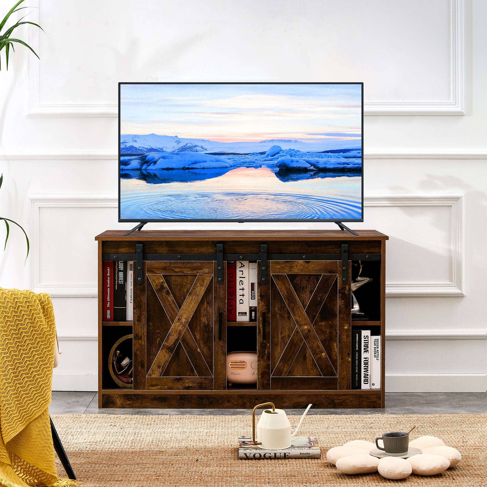 Rustic Brown decorative wooden TV / storage cabinet with two sliding barn doors, available for bedroom, living room,corridor. - Atlantic Fine Furniture Inc