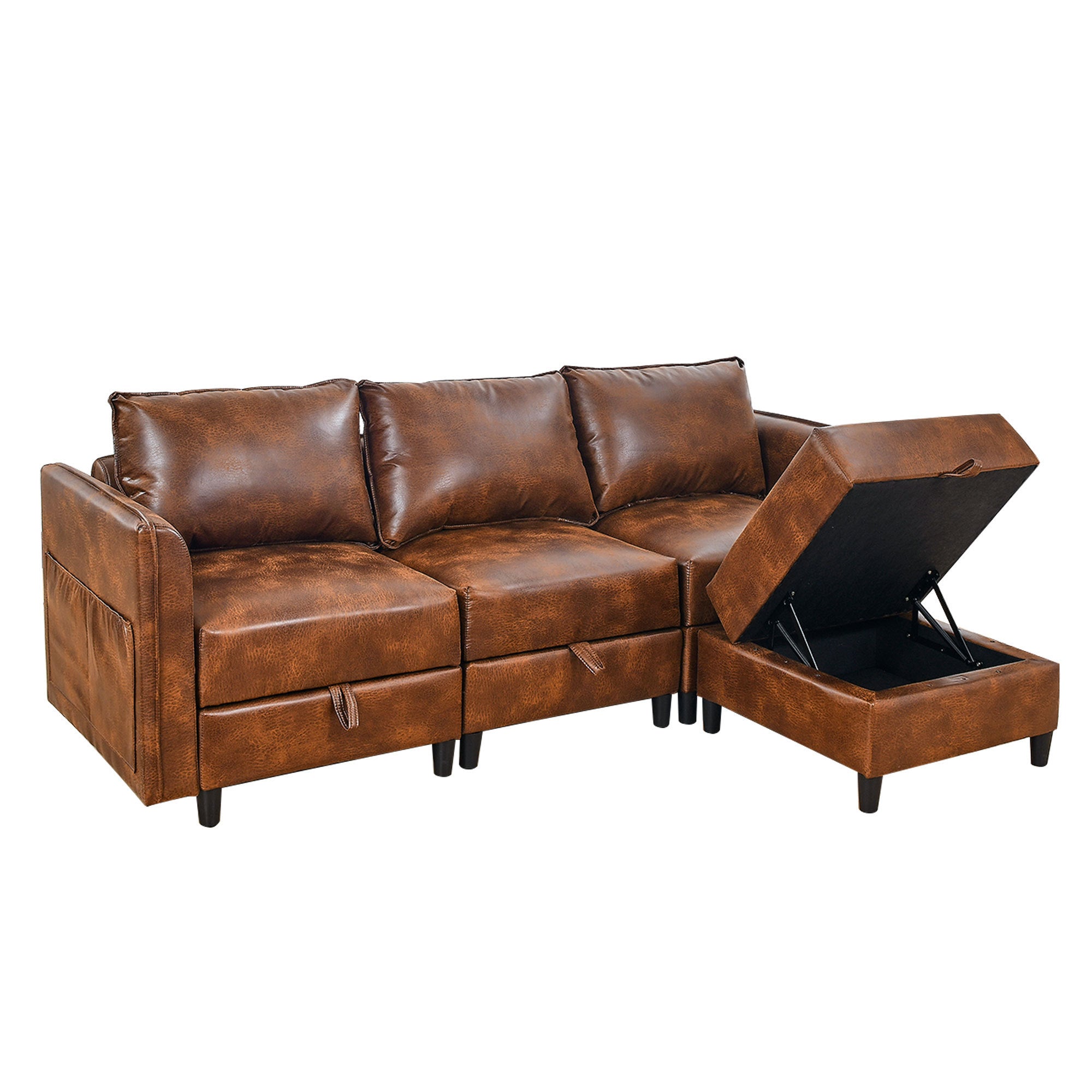 Welike Modular combination sofa L-shaped convertible sofa with reversible upholstered storage seat with sleeper sofa brown tech cloth - Atlantic Fine Furniture Inc