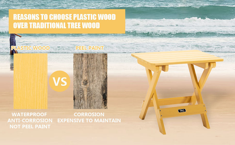 TALE Adirondack Portable Folding Side Table Square All-Weather and Fade-Resistant Plastic Wood Table Perfect for Outdoor Garden, Beach, Camping, Picnics Yellow - Atlantic Fine Furniture Inc