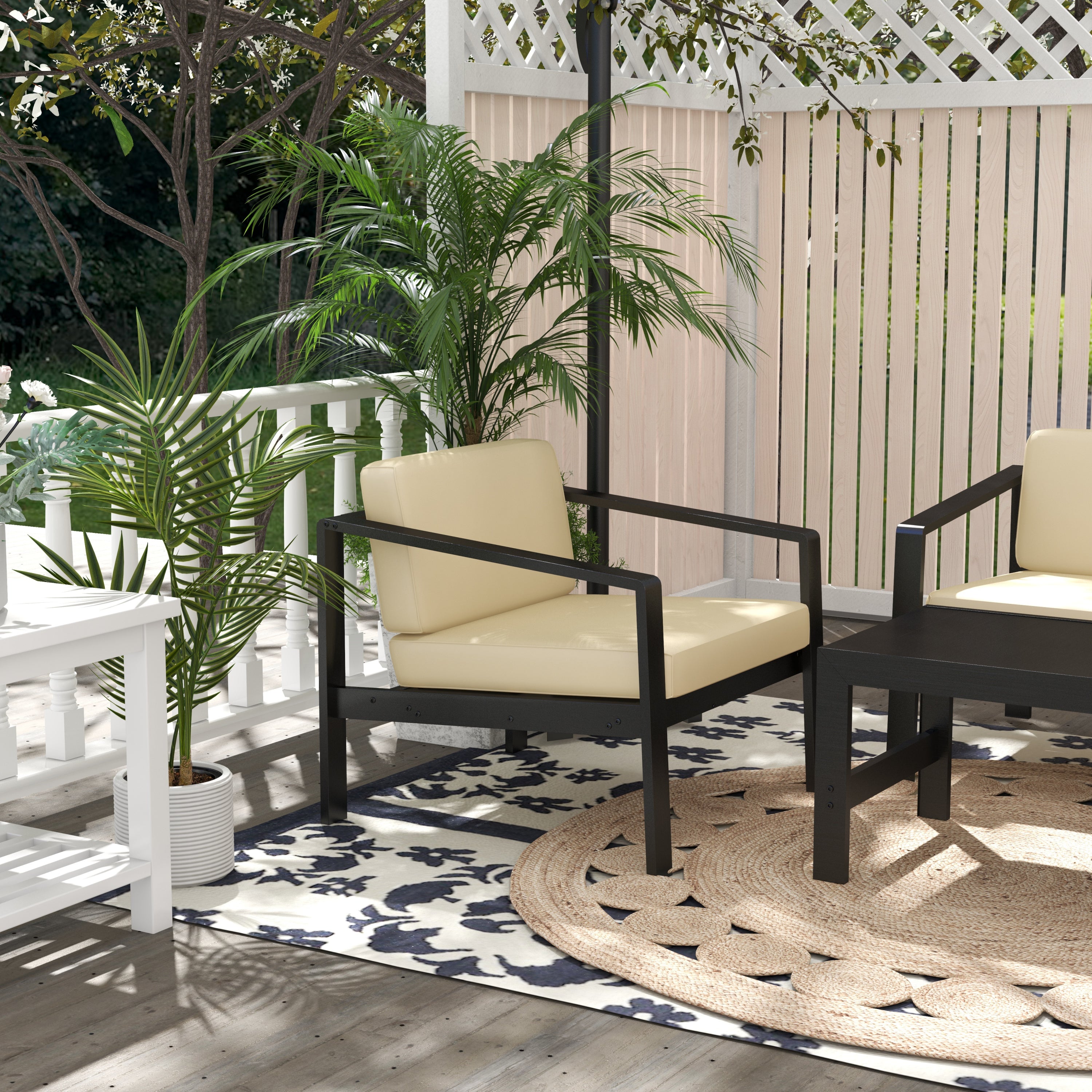Outdoor Patio Furniture Single Armchair with Cushions in stripe for Restaurant Outdoor courtyard Garden Open-air balcony Poolside,Black aluminum fram,Modern Design - Atlantic Fine Furniture Inc