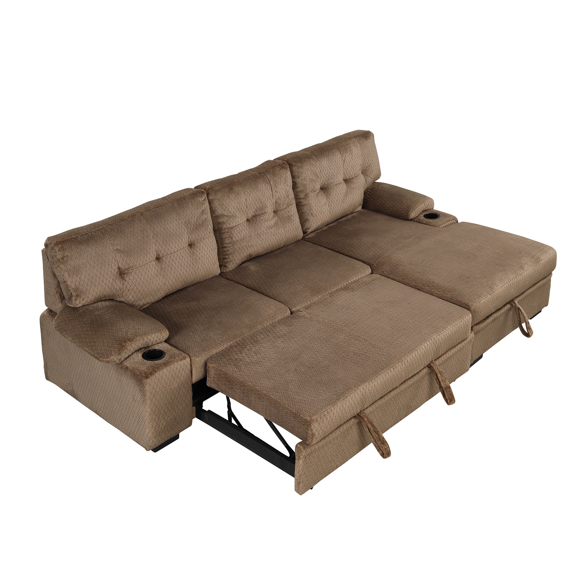 Orisfur. Modern Padded Upholstered Sofa Bed Sleeper Sectional Sofa with Storage Chaise and Cup Holder for Living Room Furniture Set - Atlantic Fine Furniture Inc