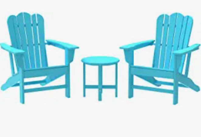 Combo for Family: 2 Plastic Adirondack Chairs & an Outdoor Side Table. Outdoor Adirondack Chair Patio Lounge Chairs Classic Design (Blue) - Atlantic Fine Furniture Inc